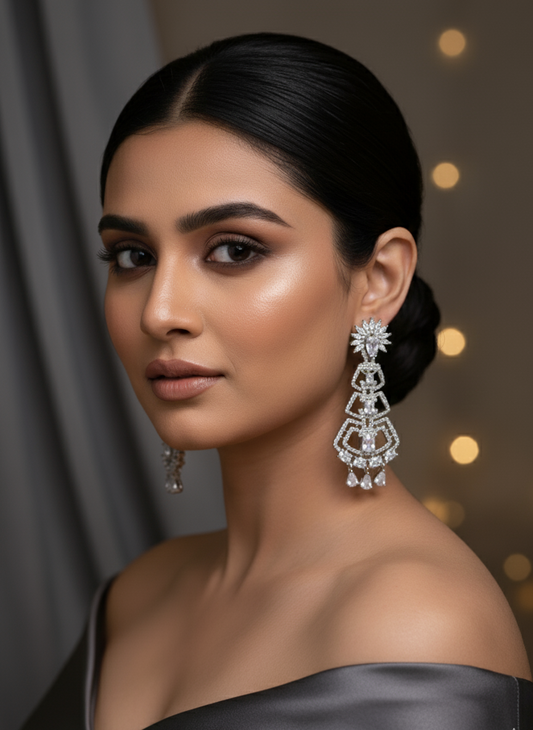 White Stone AD Earrings