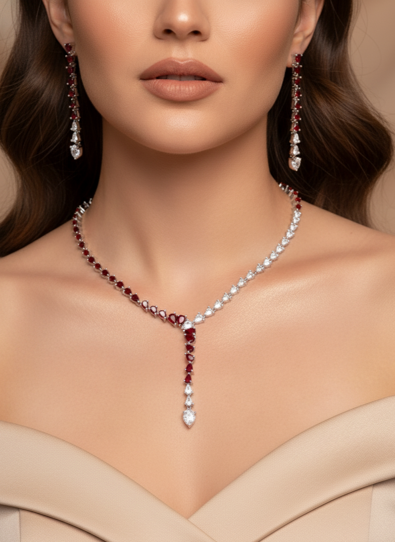 Red Stone American Diamond Necklace