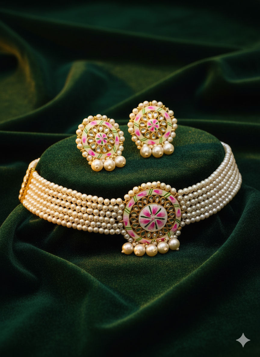 White Pearl Kundan Choker Necklace