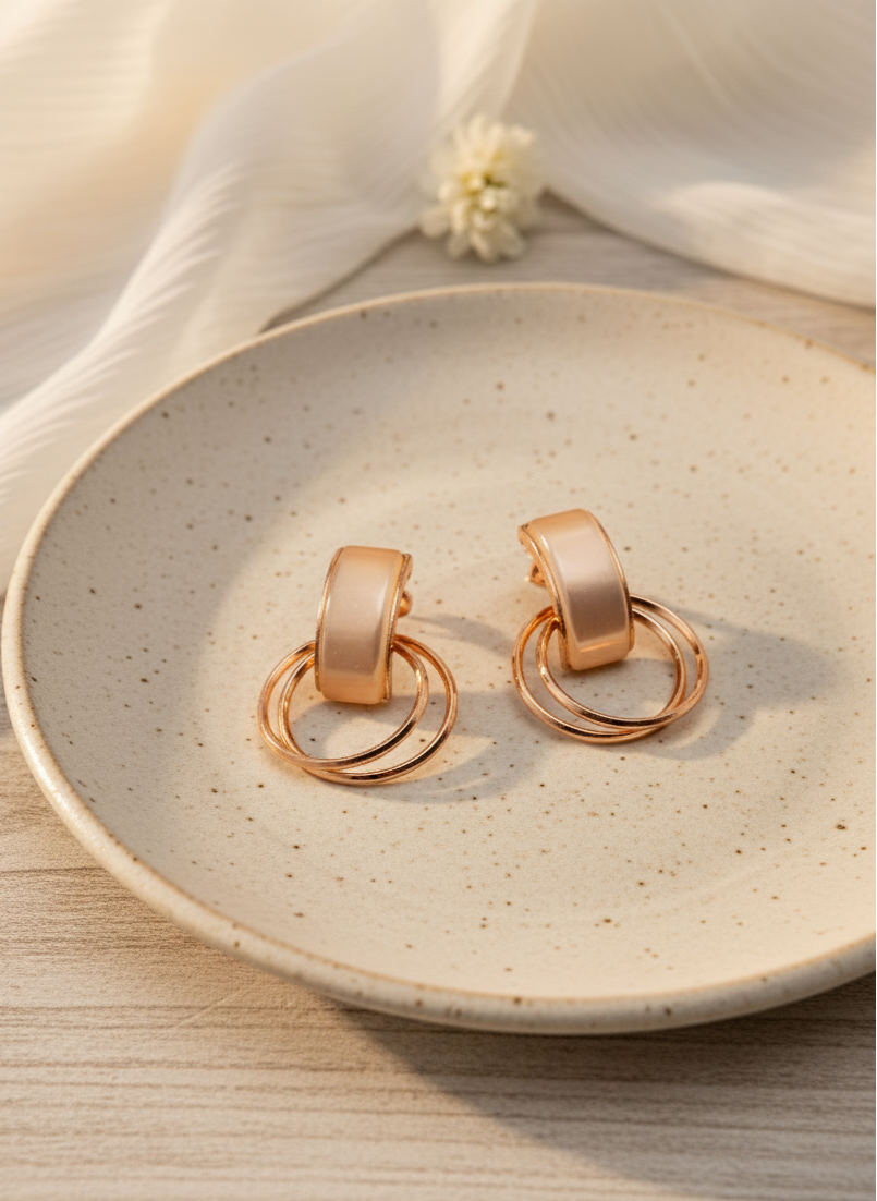 Rose Gold Stone Stud Circular Drop Earrings