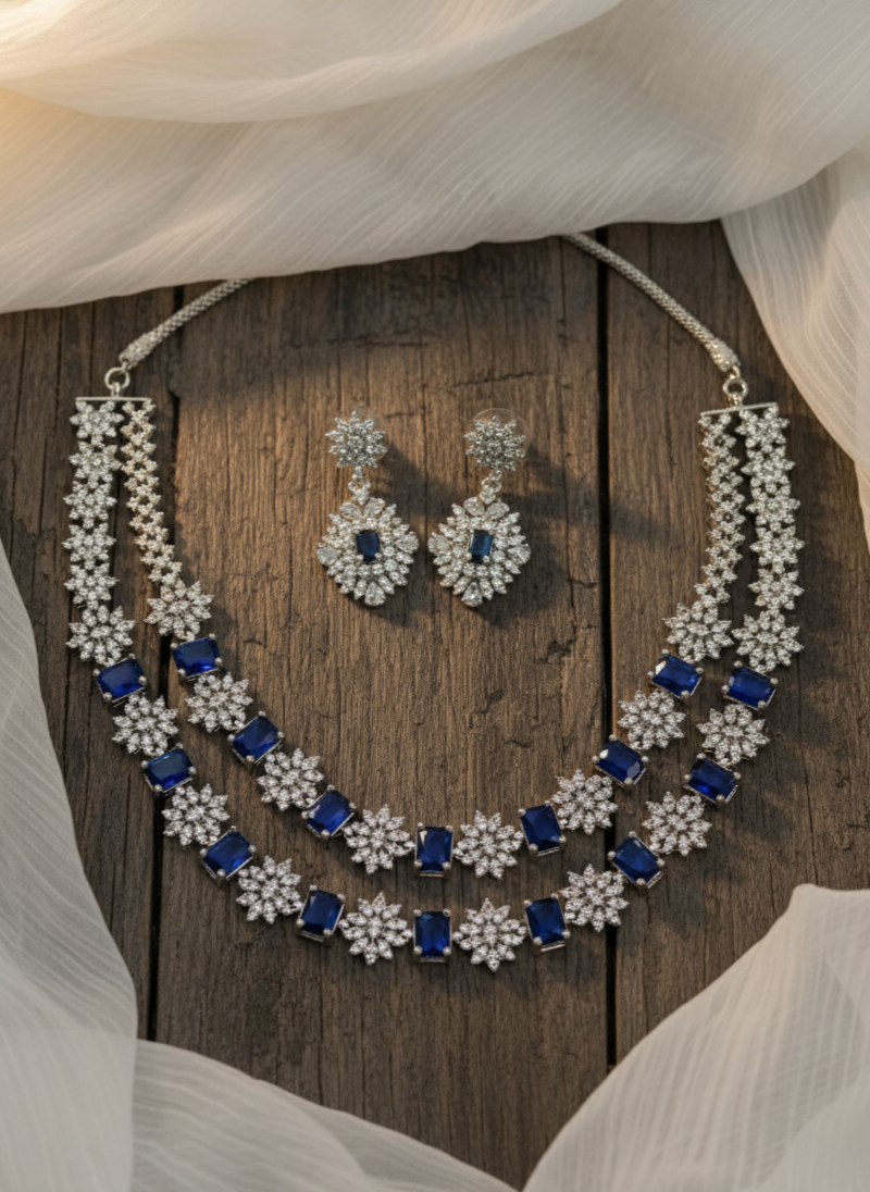 Blue Stone American Diamond Necklace