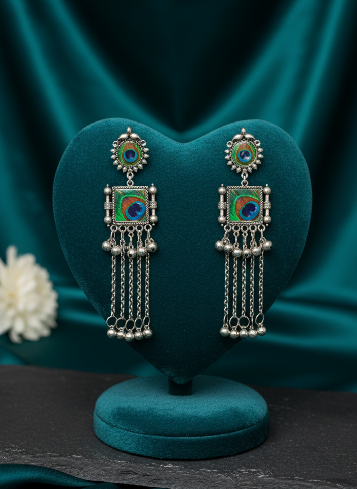 Meenakari Peacock Feather Long Dangler Earrings