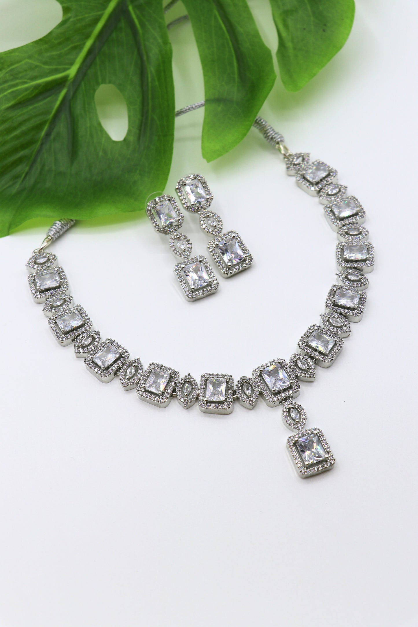 White Stone American Diamond Necklace Set