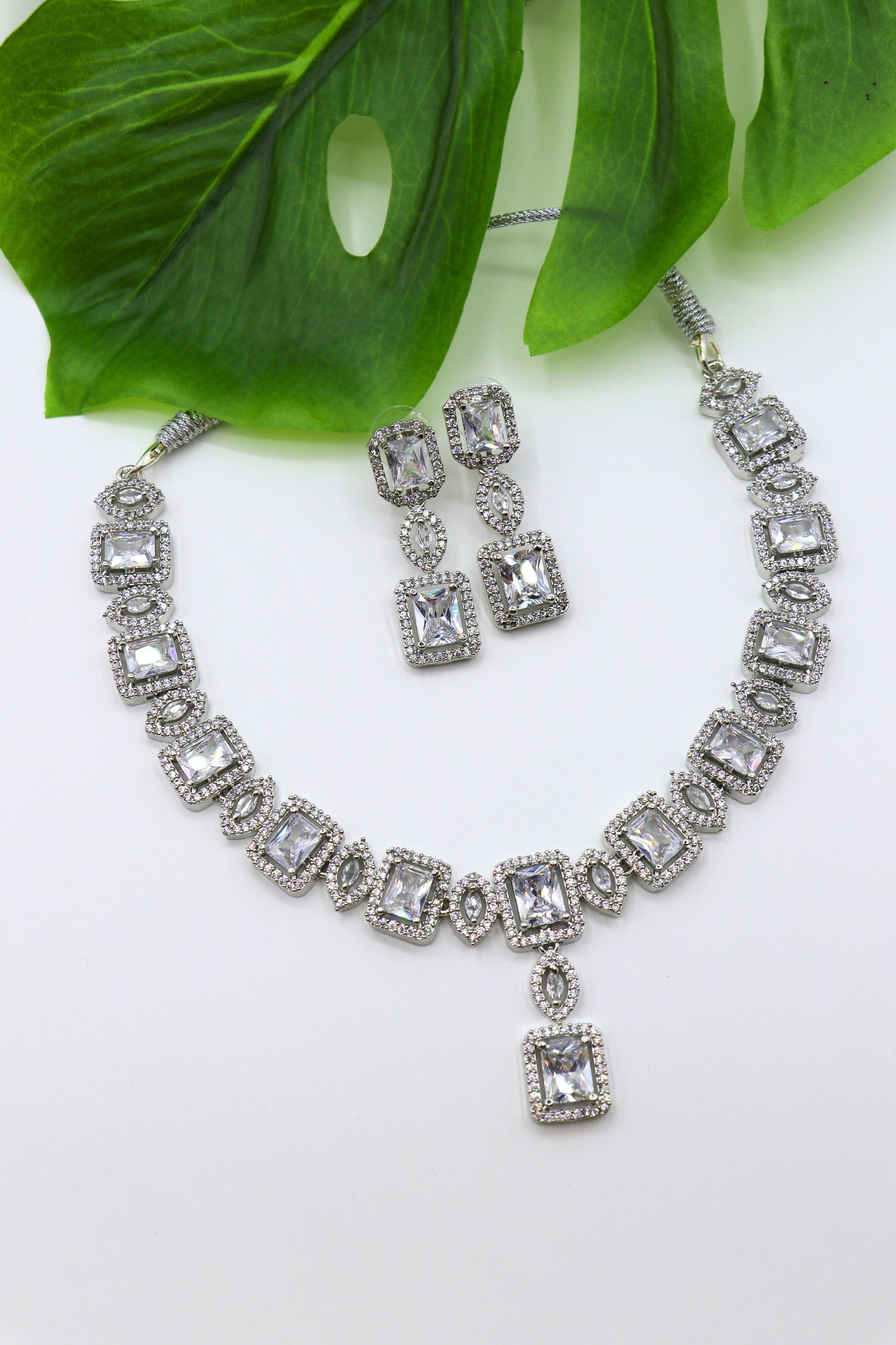 White Stone American Diamond Necklace Set