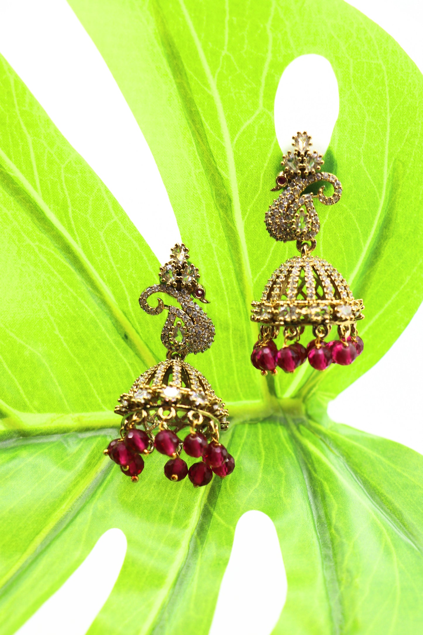 Rani Pink & White Stone American Diamond Earrings