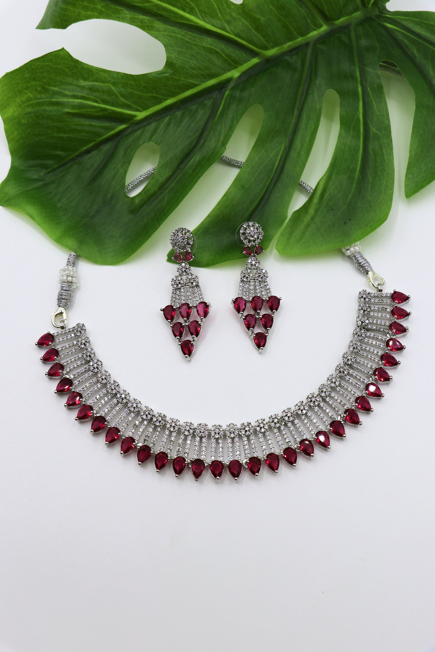 Red Stone American Diamond Necklace