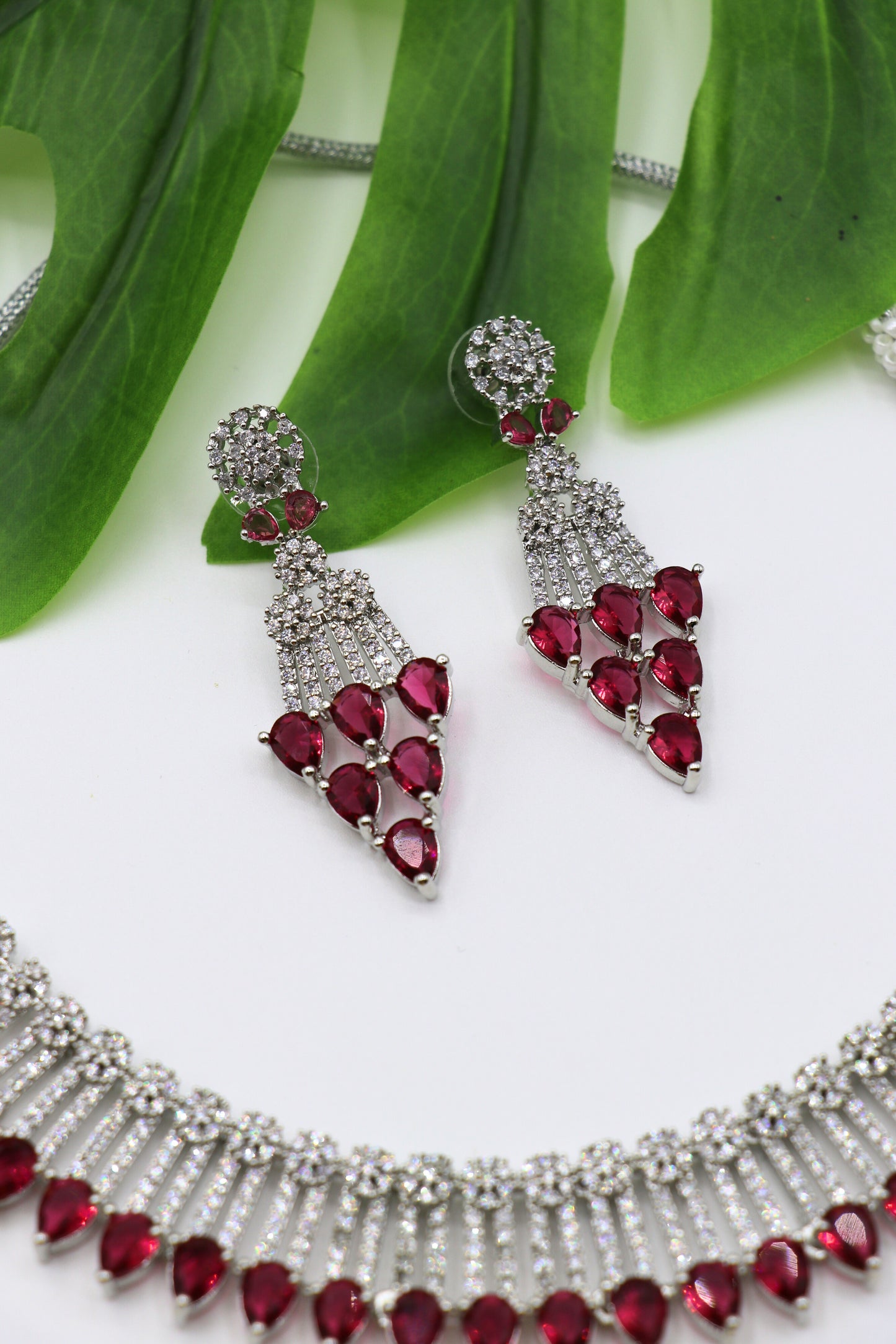 Red Stone American Diamond Necklace