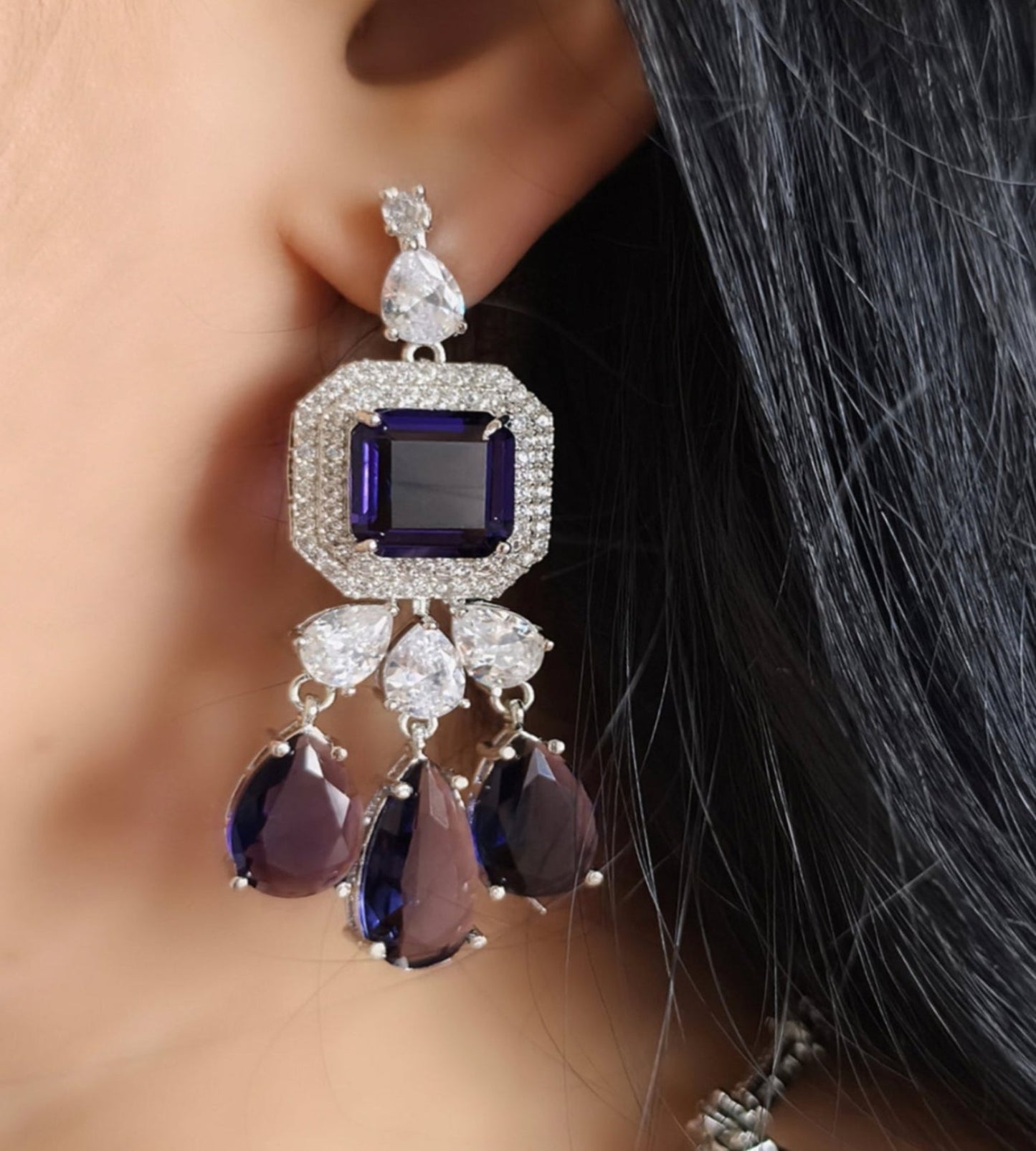 Purple & White Stone American Diamond Necklace