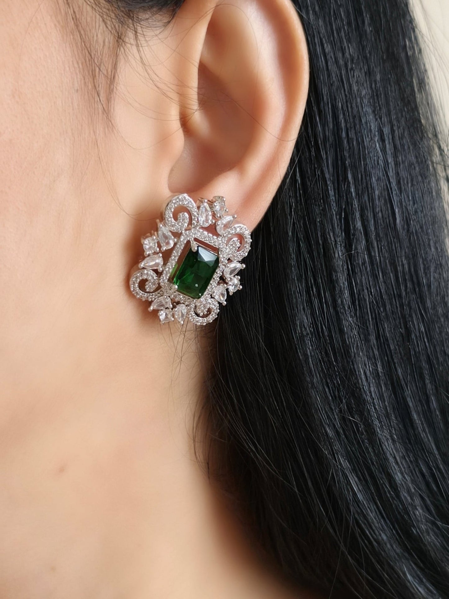 Green & White Stone American Diamond Necklace