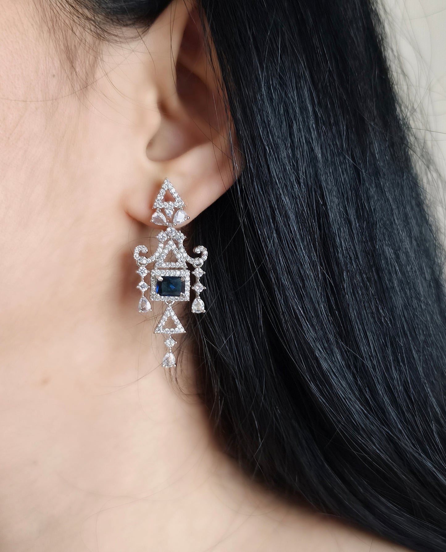 Blue and White Stone American Diamond Necklace