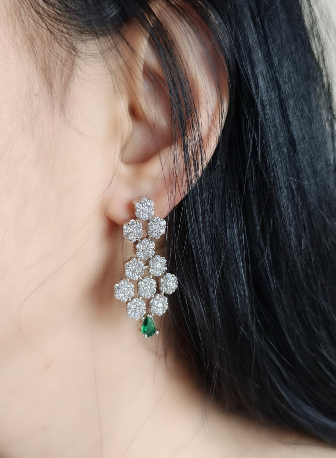 Green & White Stone American Diamond Necklace
