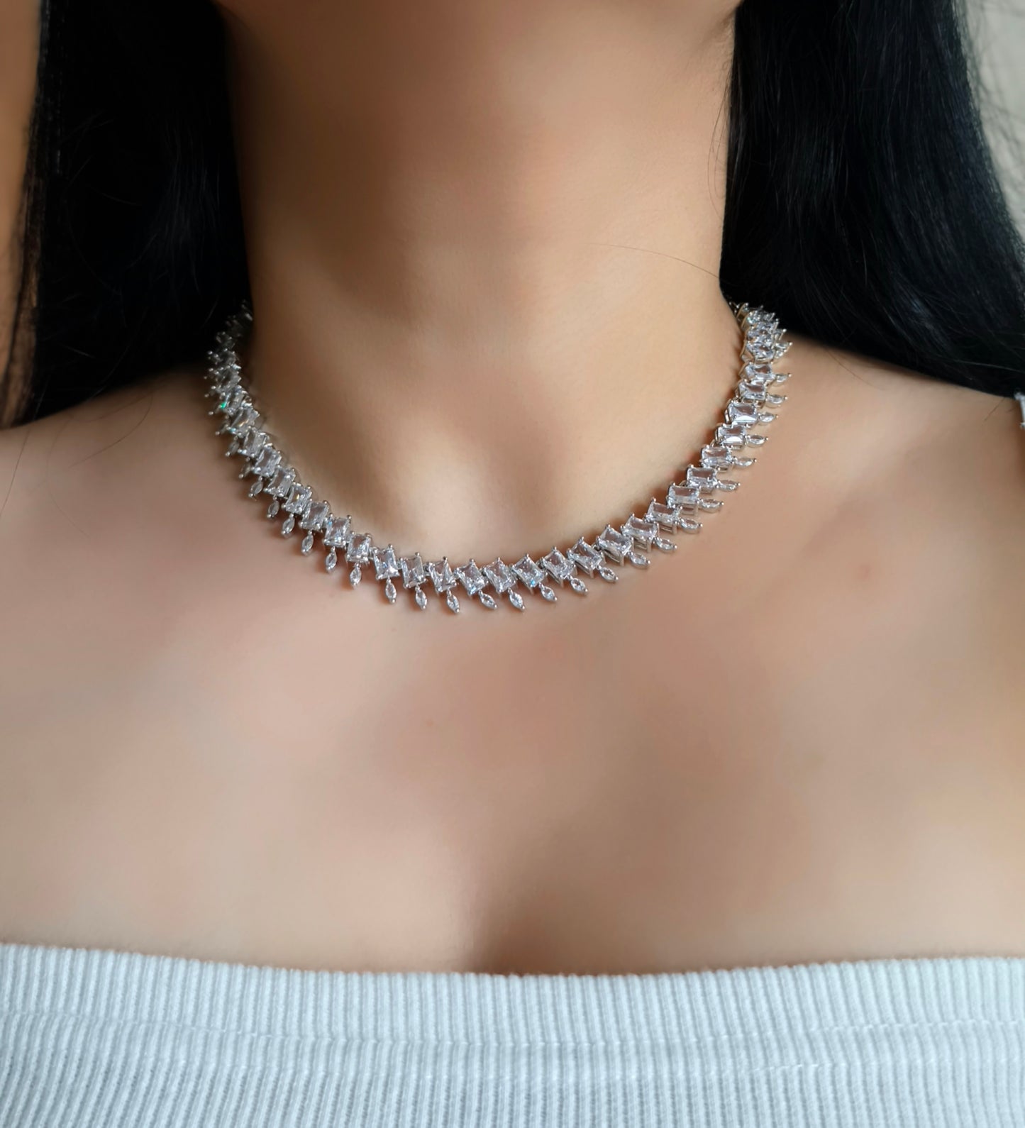 White Stone American Diamond Necklace