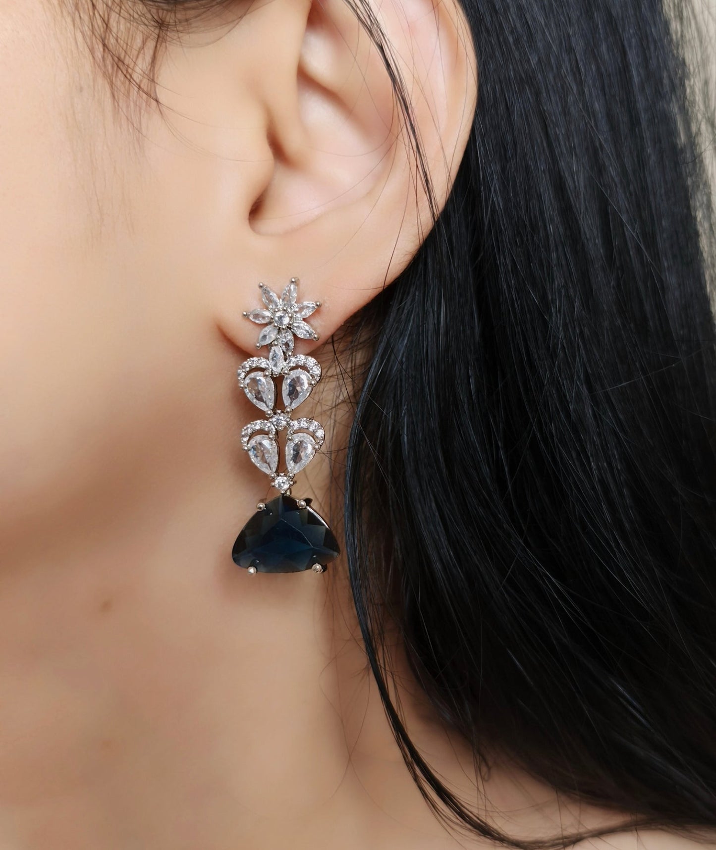 Blue and White Stone American Diamond Necklace