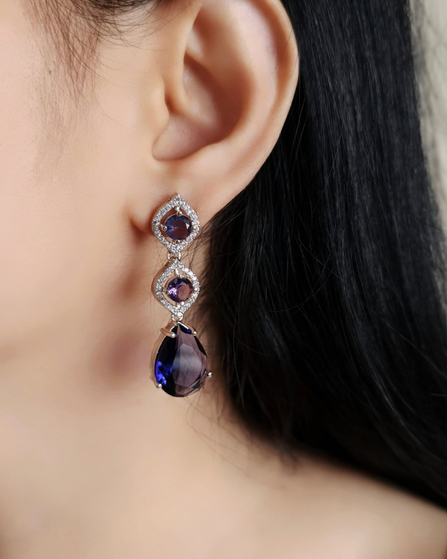 Purple and White Stone American Diamond Necklace