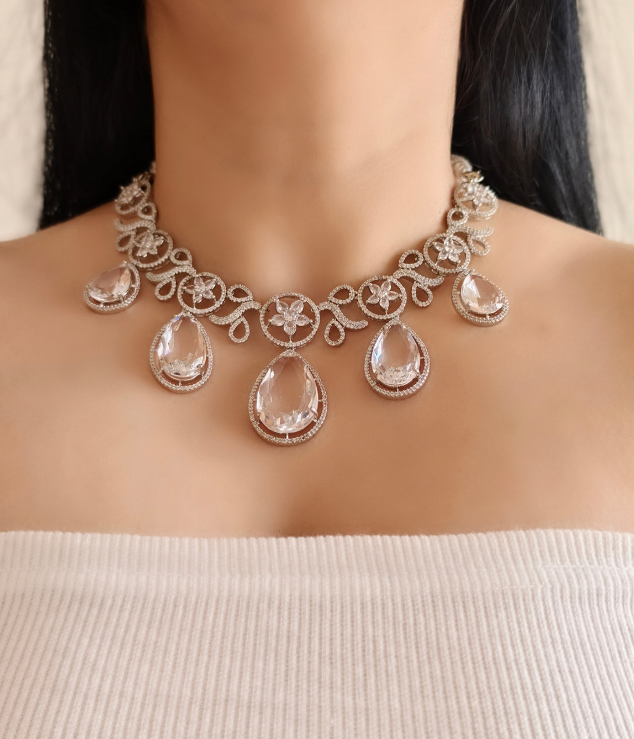 White Stone American Diamond Necklace