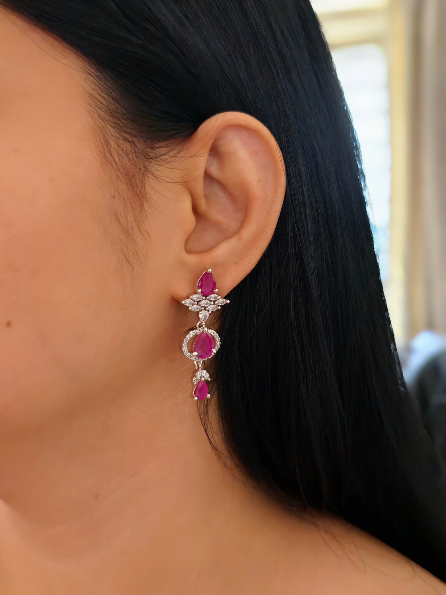 Rani Pink Stone American Diamond Necklace