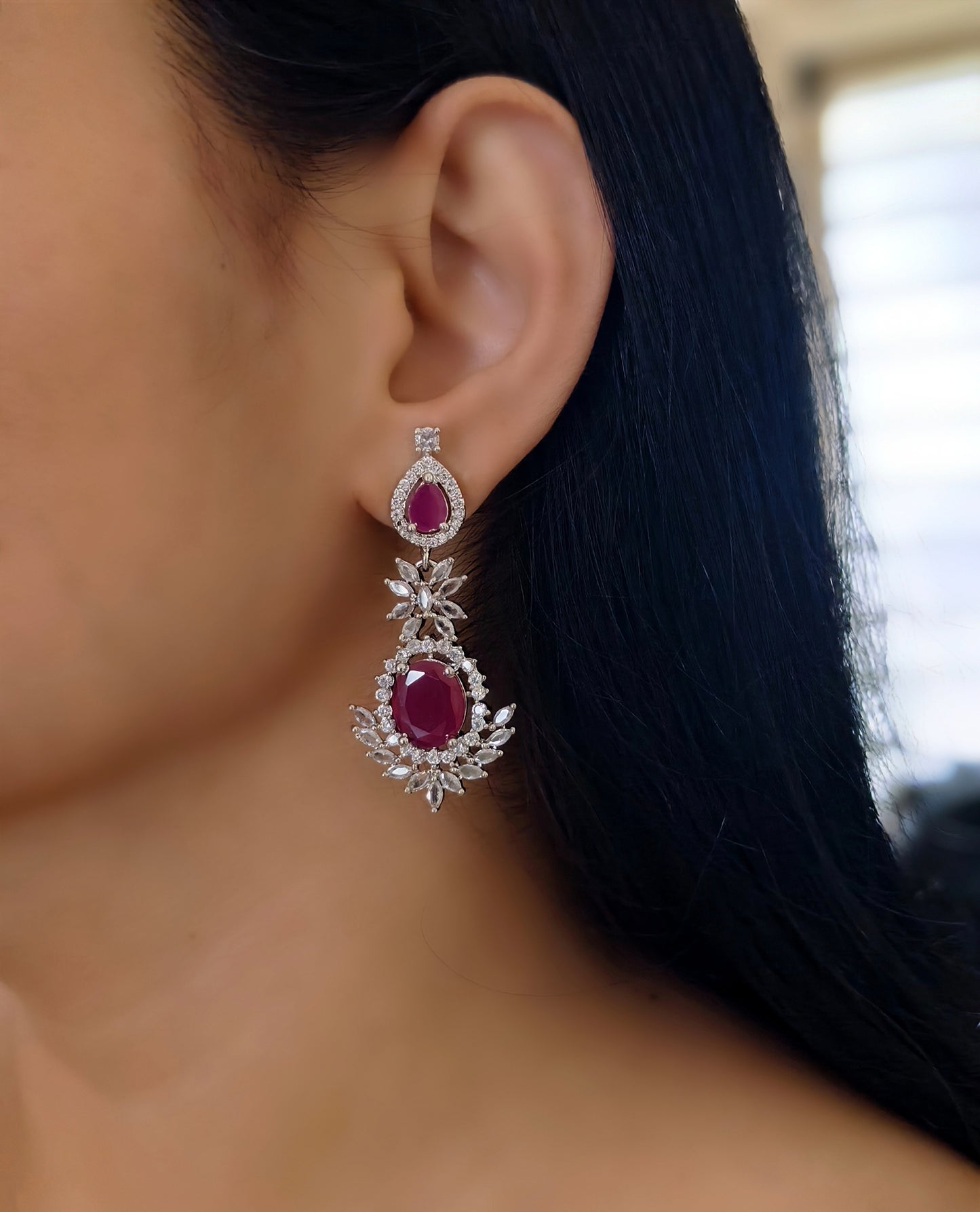 Rani Pink Stone American Diamond Necklace