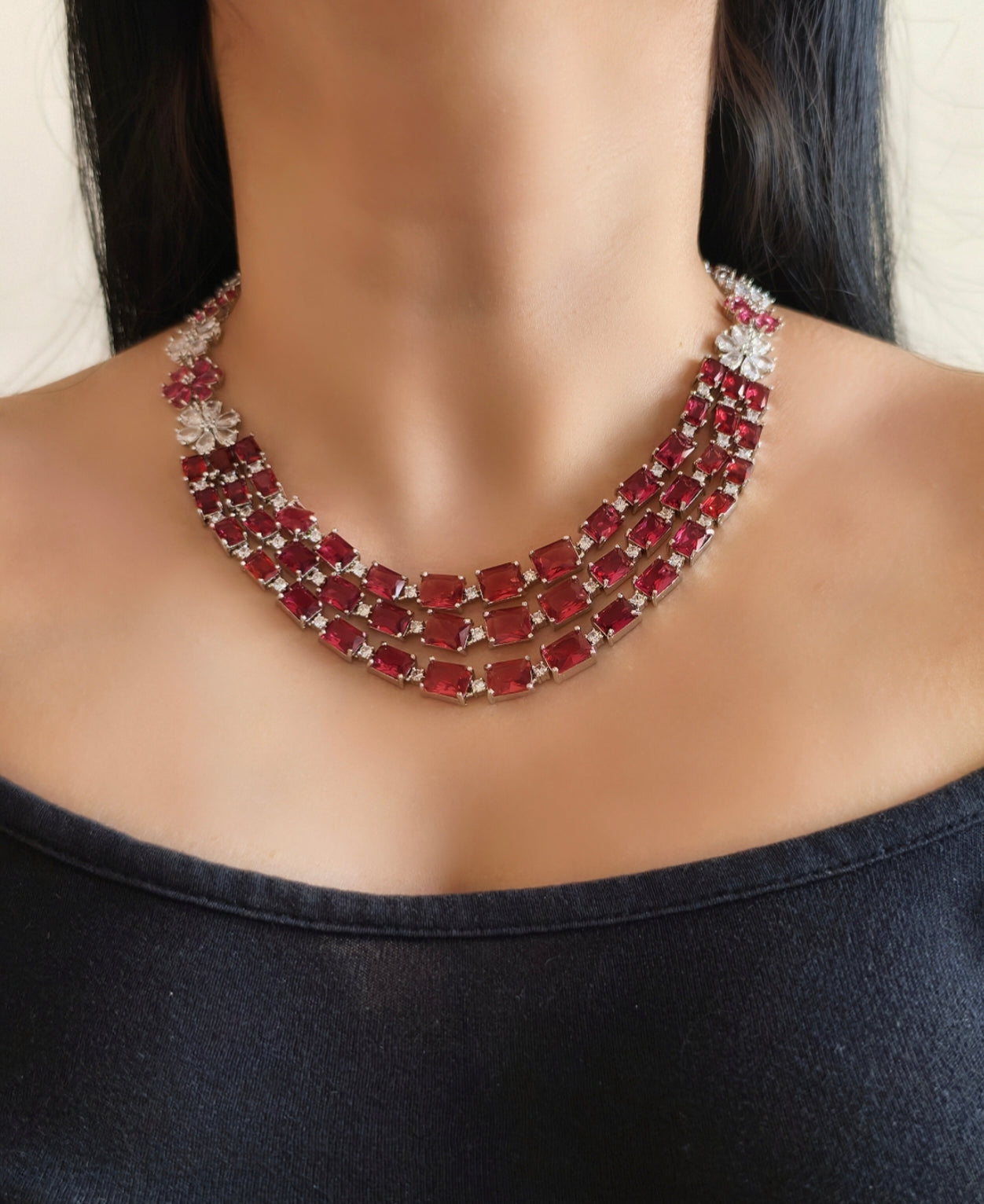 Rani Pink Stone American Diamond Necklace