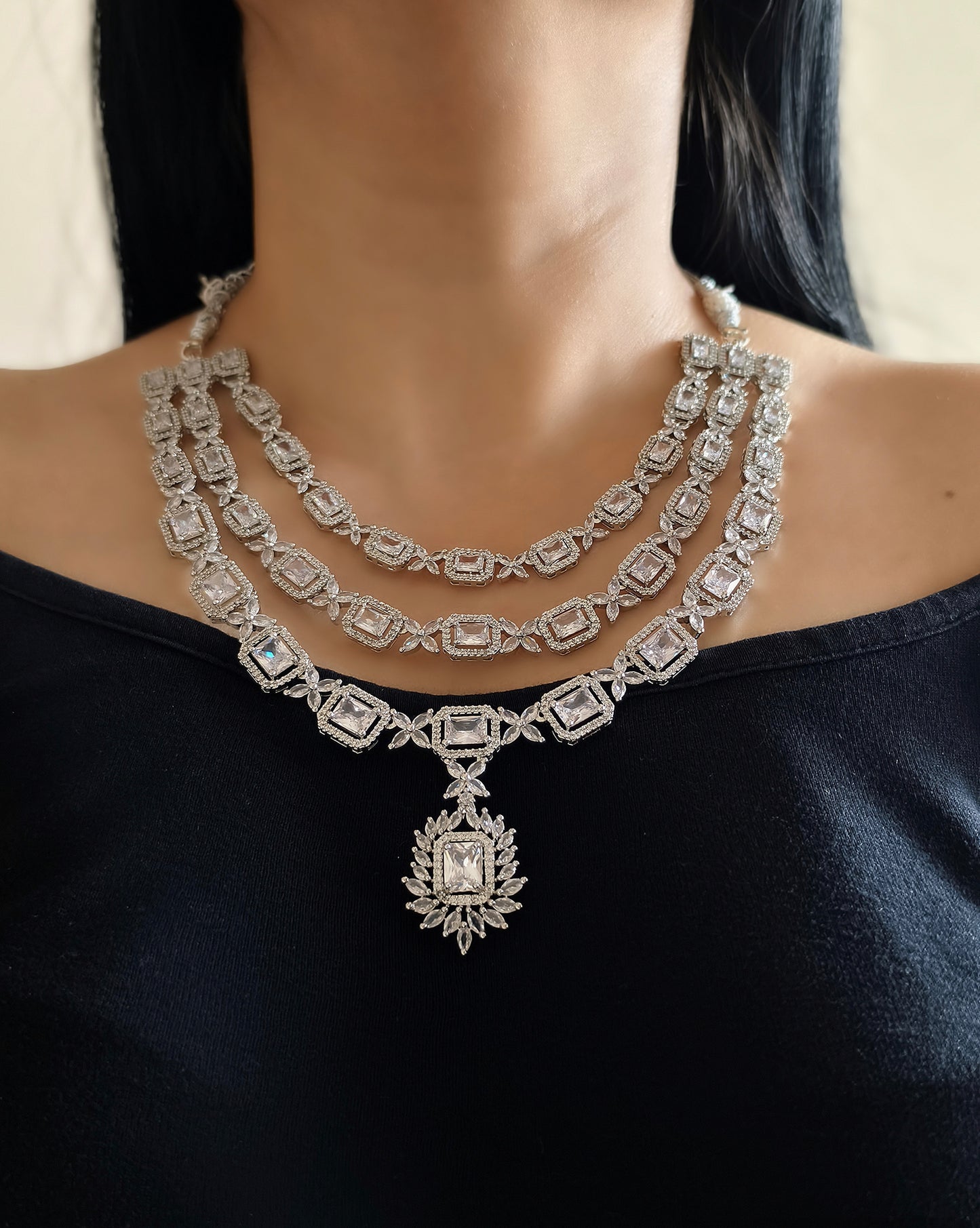 White Stone American Diamond Necklace