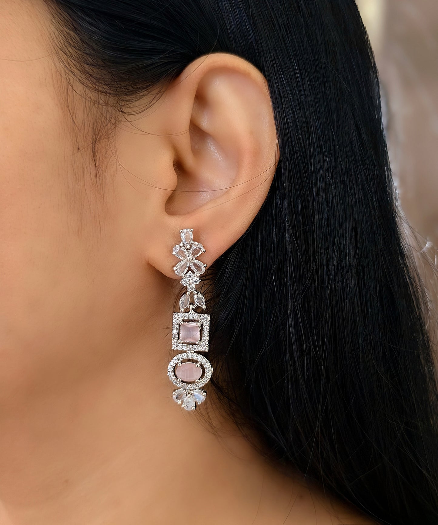 Pink Stone American Diamond Necklace Set