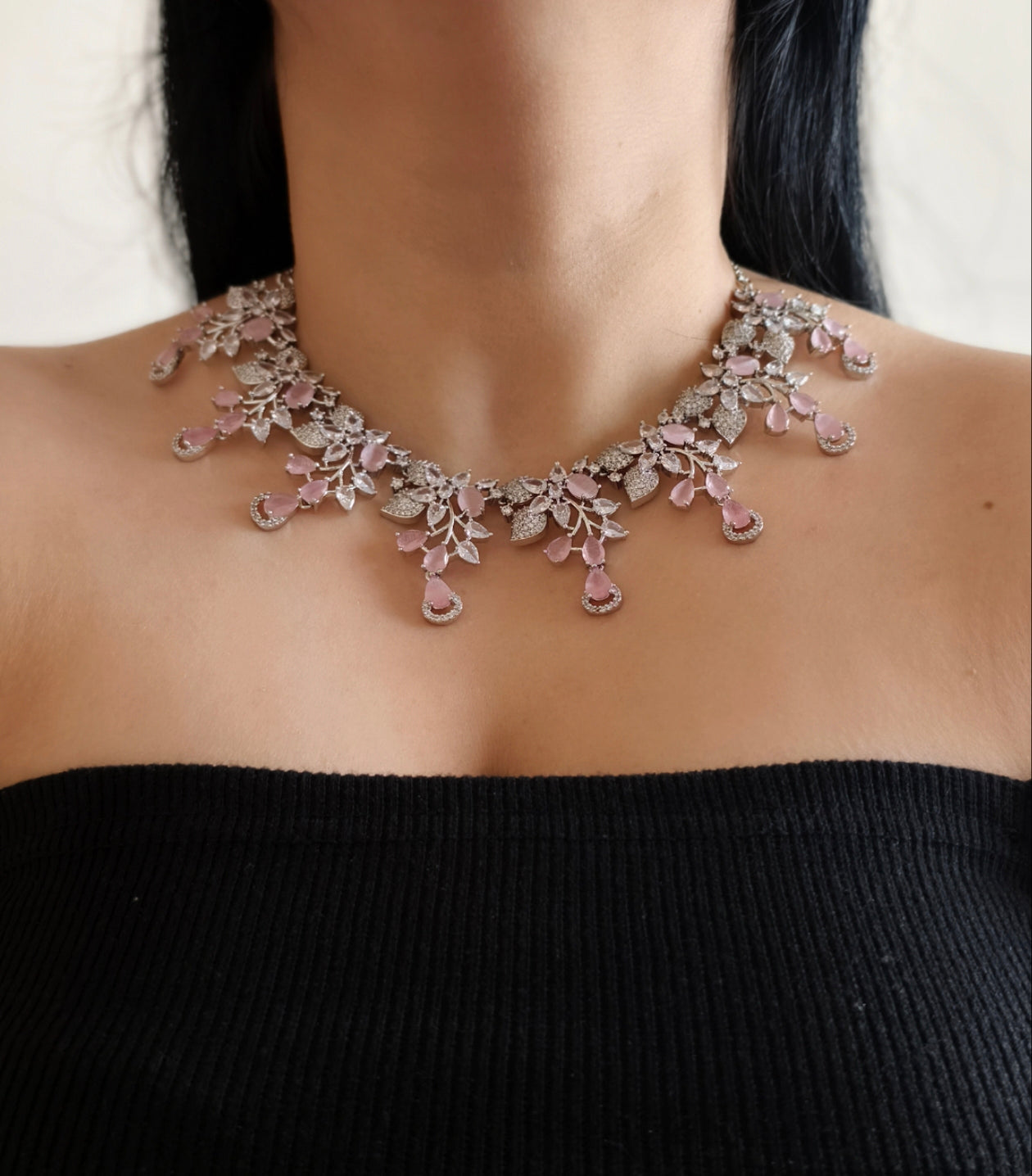 Pink Stone American Diamond Necklace