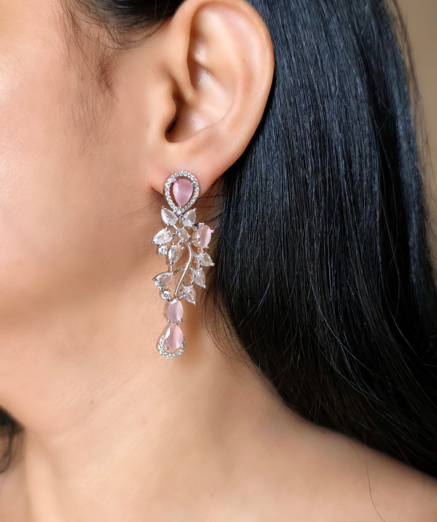 Pink Stone American Diamond Necklace