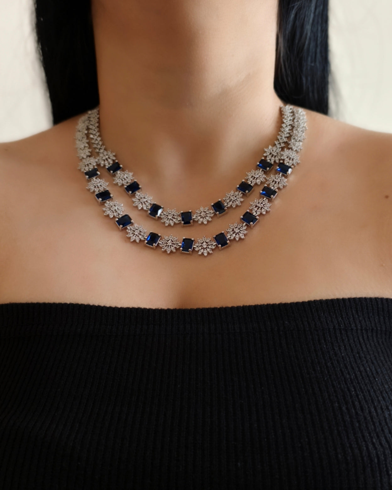 Blue Stone American Diamond Necklace