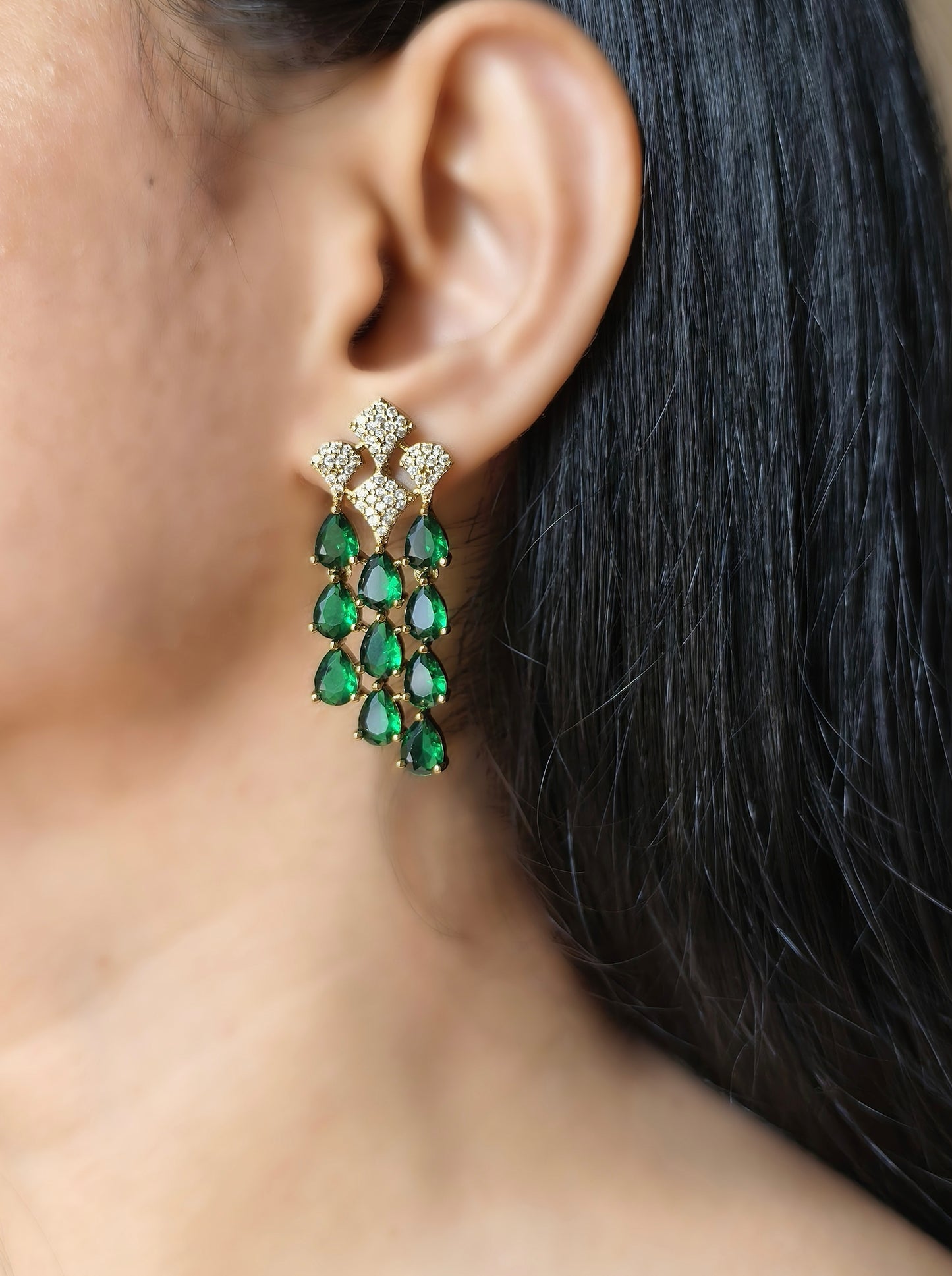 Green Stone Gold Plated American Diamond Necklace
