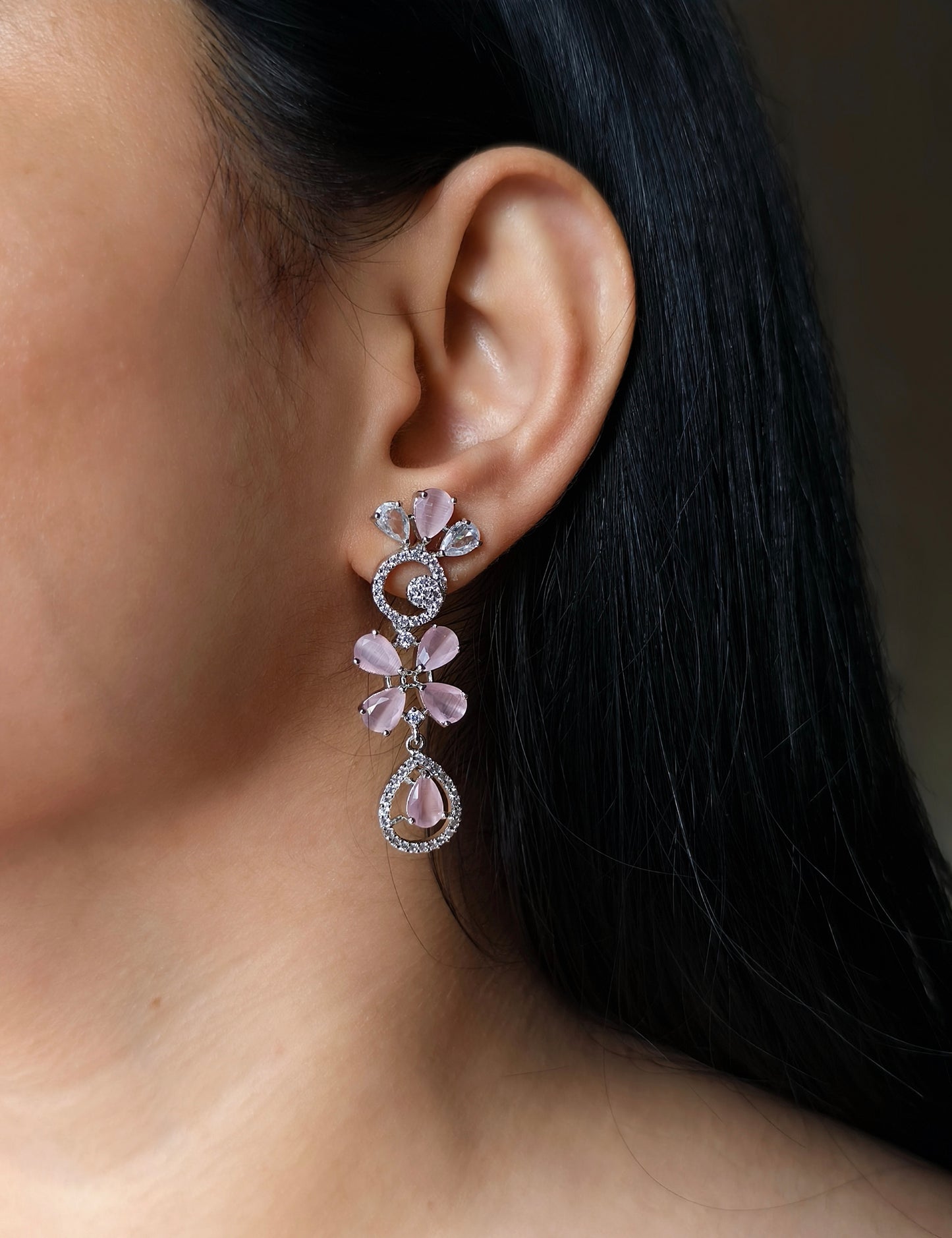 Pink Stone American Diamond Necklace