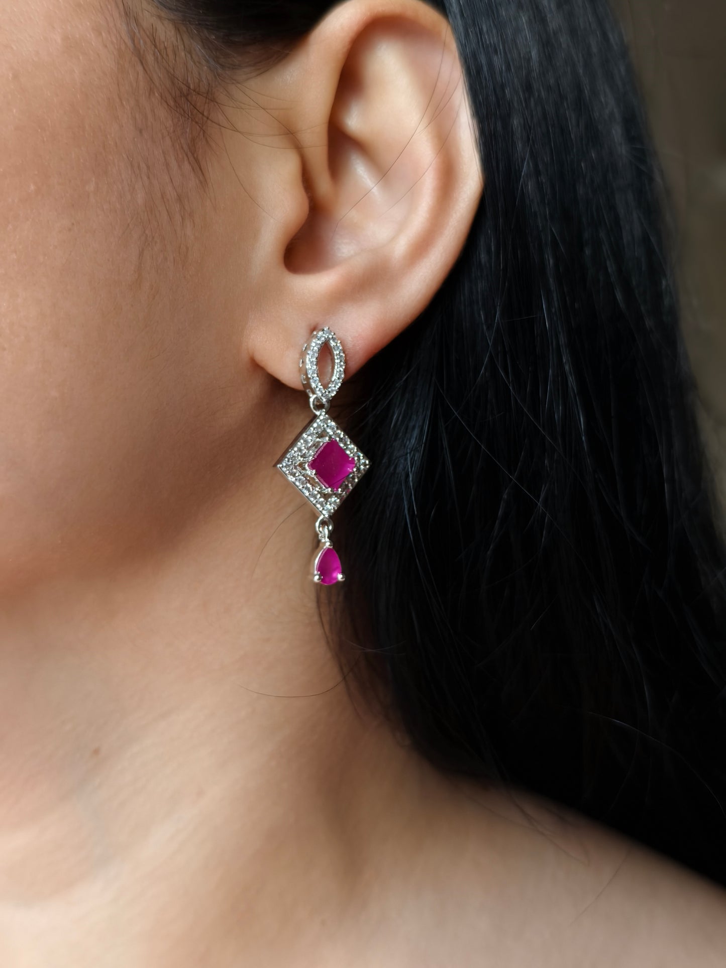 Rani Pink Stone American Diamond Necklace Set