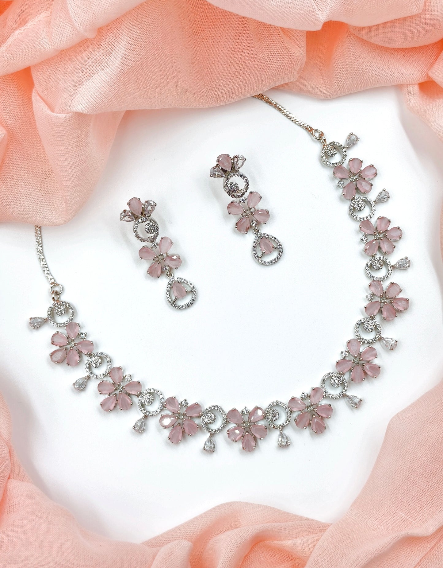 Pink Stone American Diamond Necklace