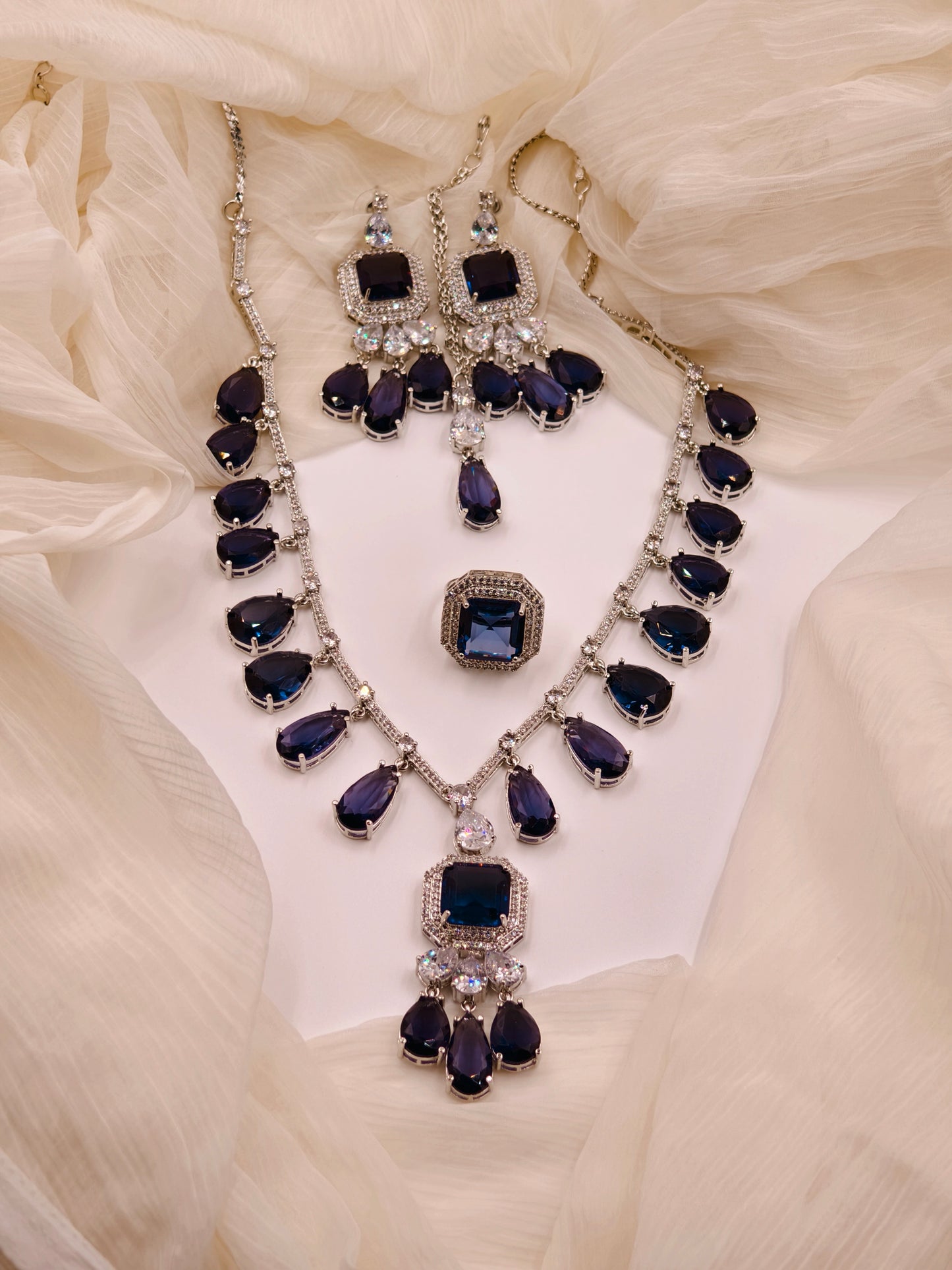 Purple & White Stone American Diamond Necklace