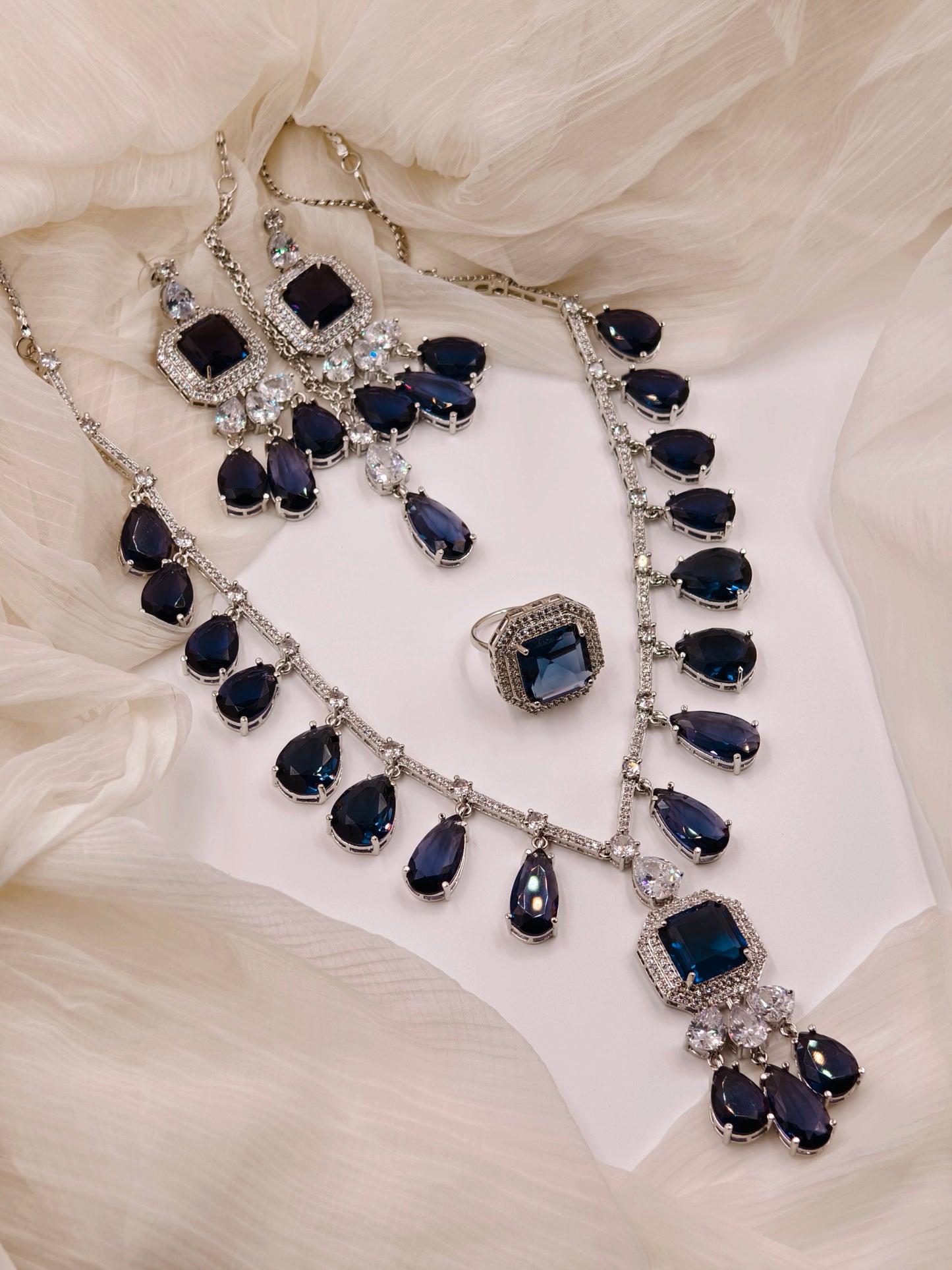 Purple & White Stone American Diamond Necklace