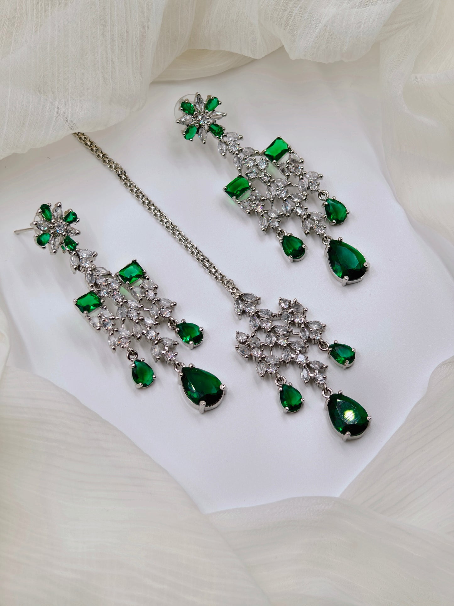 Green & White Stone American Diamond Necklace