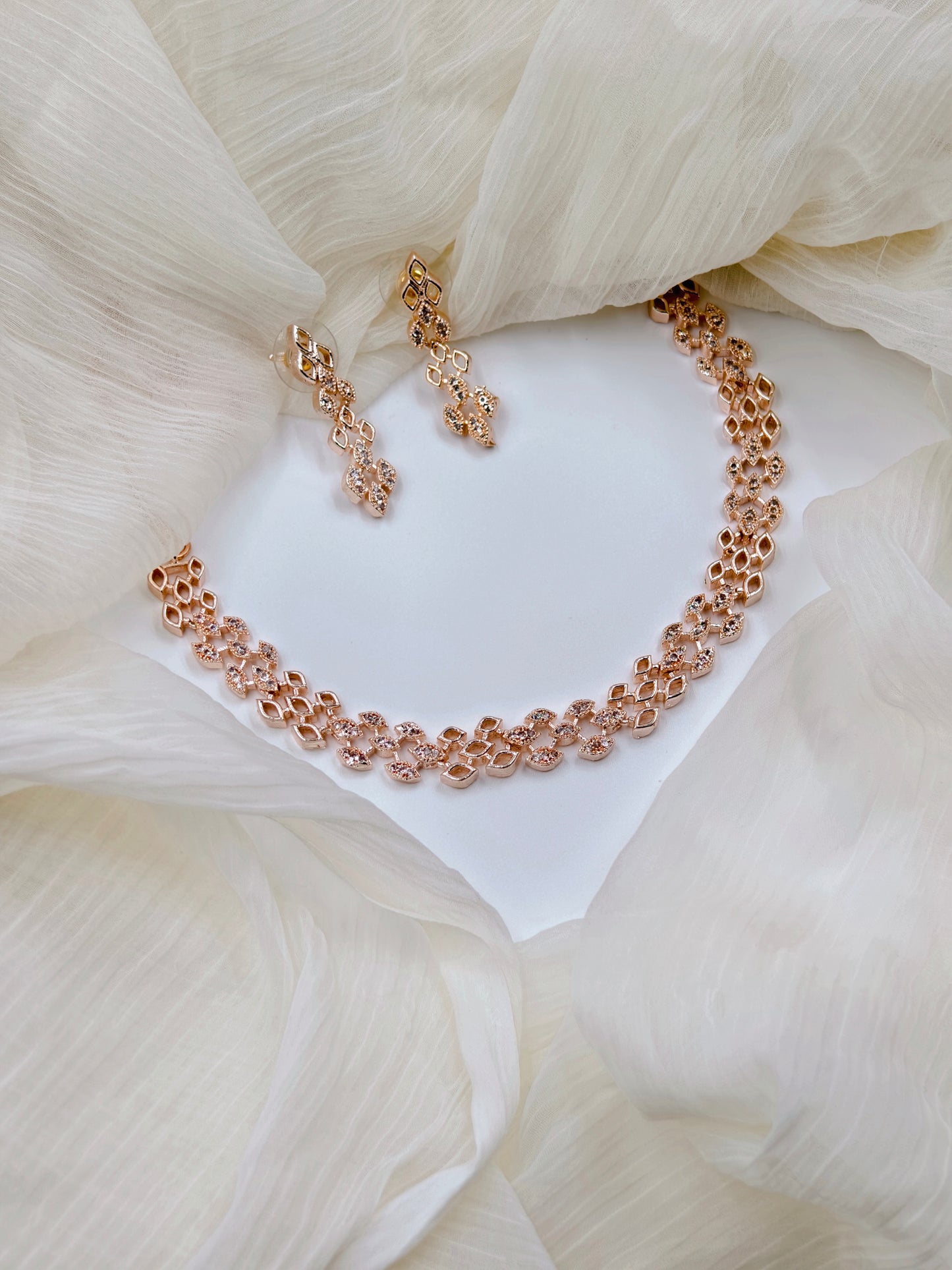White Stone Rose Gold Necklace