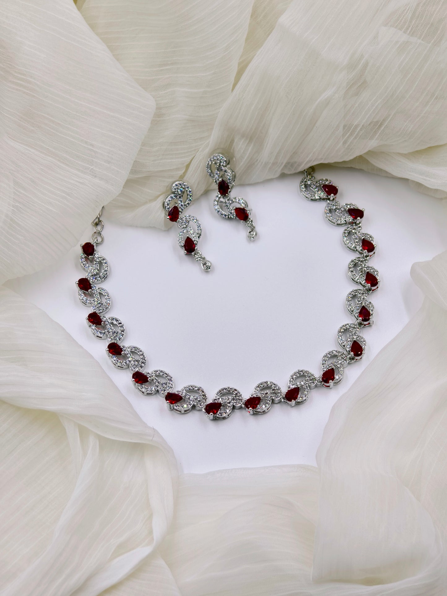 Red Stone American Diamond Necklace