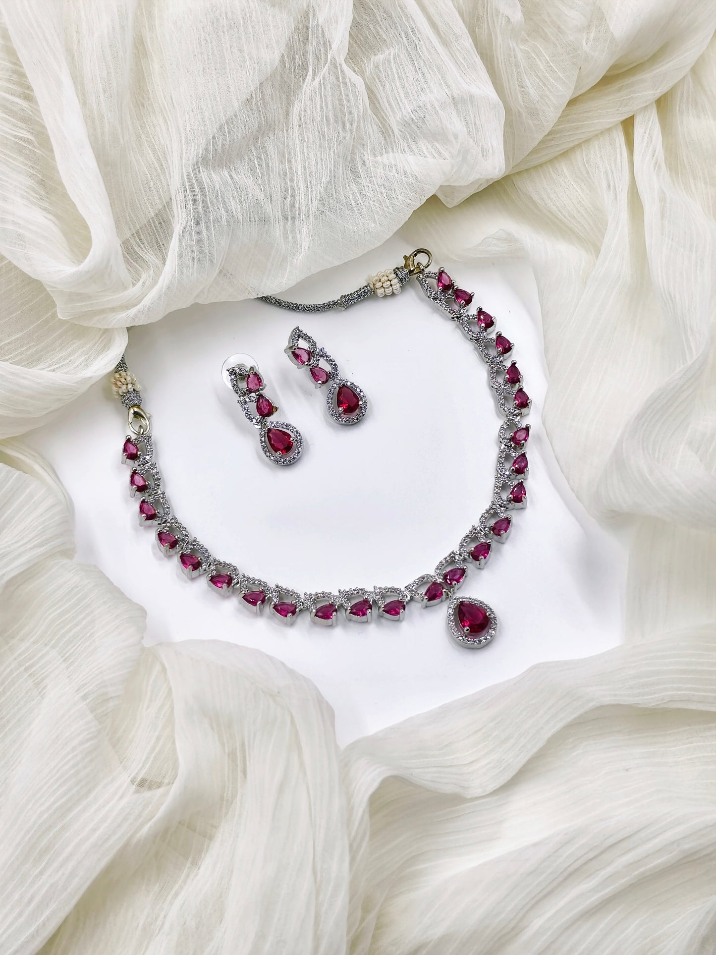 Red Stone American Diamond Necklace