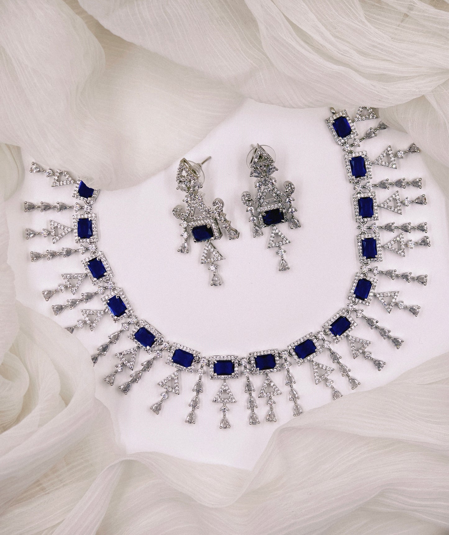 Blue and White Stone American Diamond Necklace