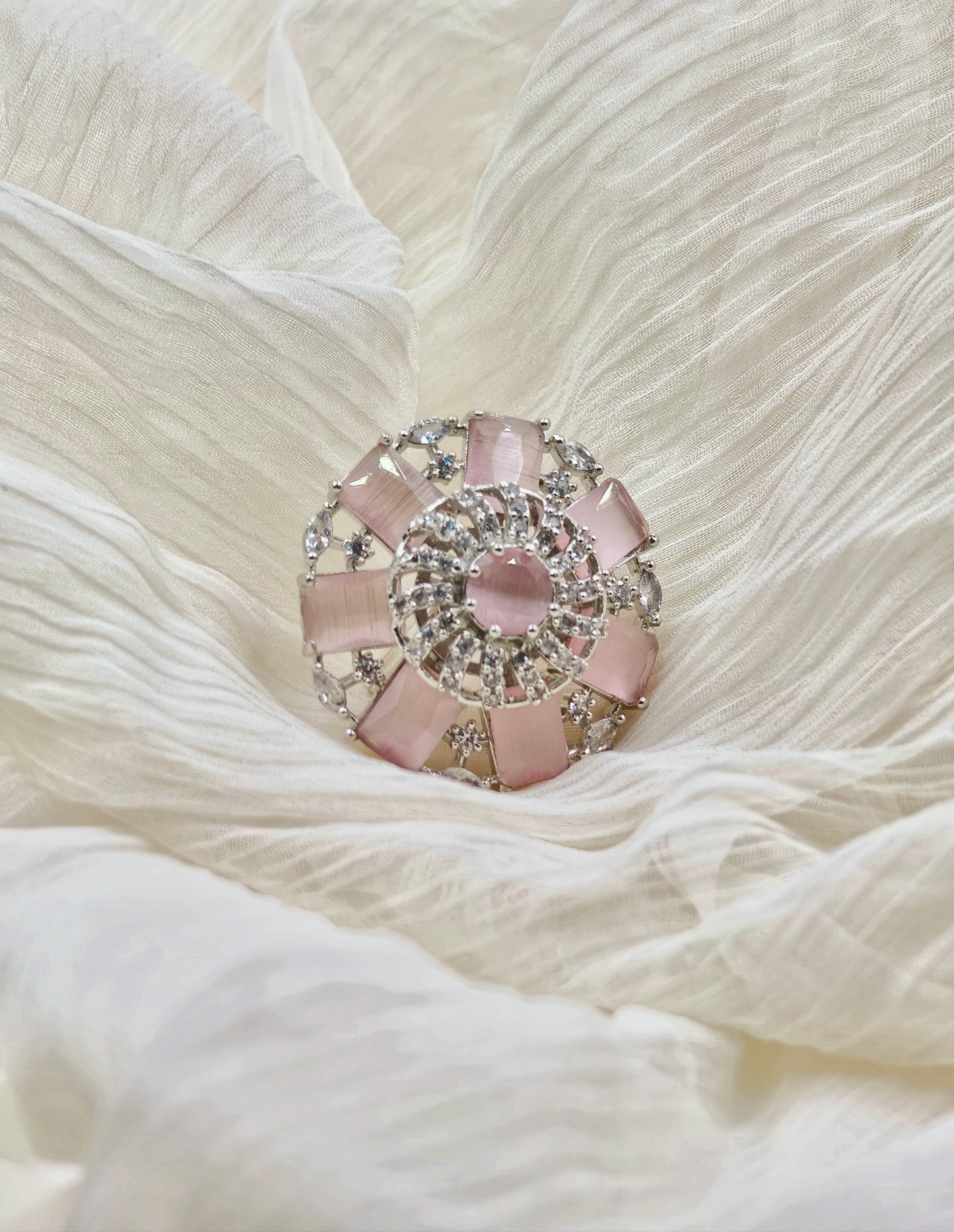 Pink & White Stone American Diamond Finger Ring