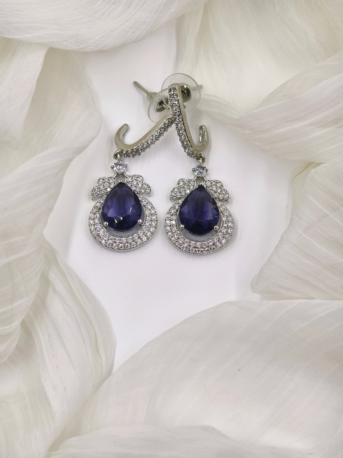 Blue and White Stone American Diamond Earrings