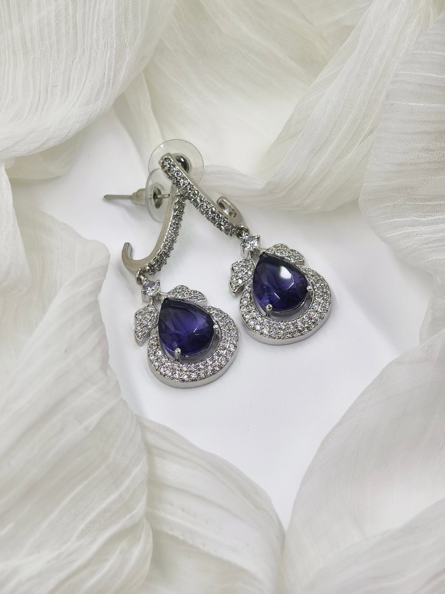 Blue and White Stone American Diamond Earrings