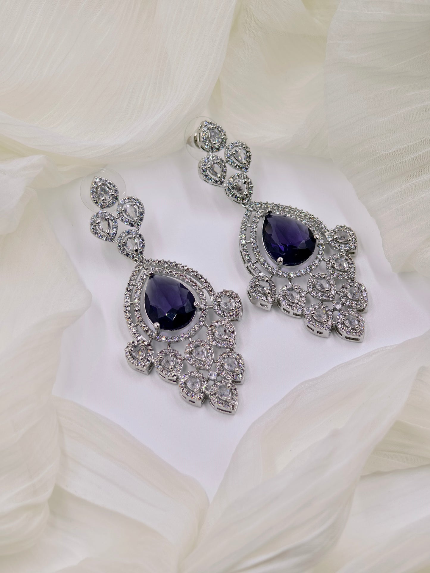 Blue and White Stone American Diamond Earrings