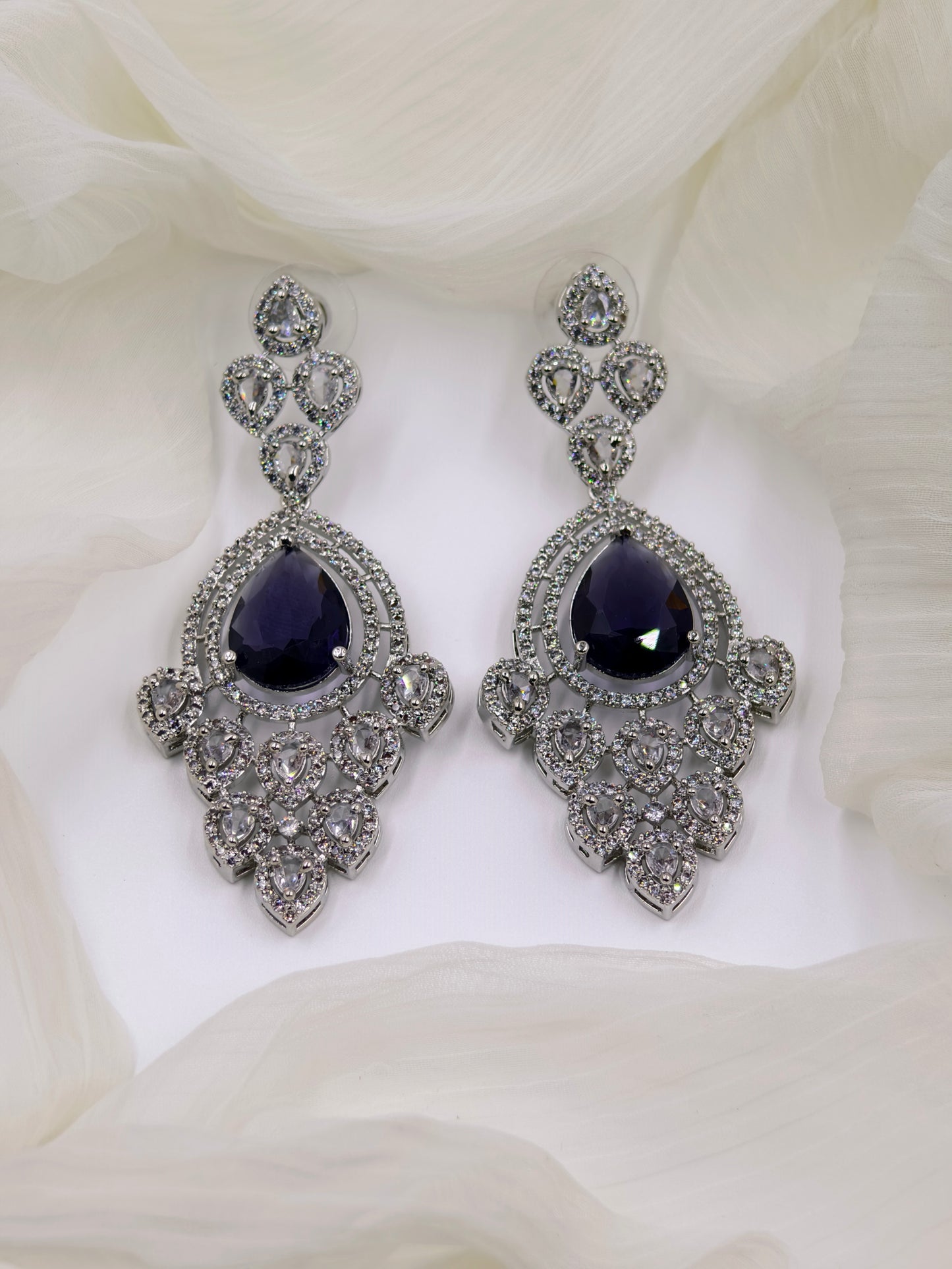 Blue and White Stone American Diamond Earrings