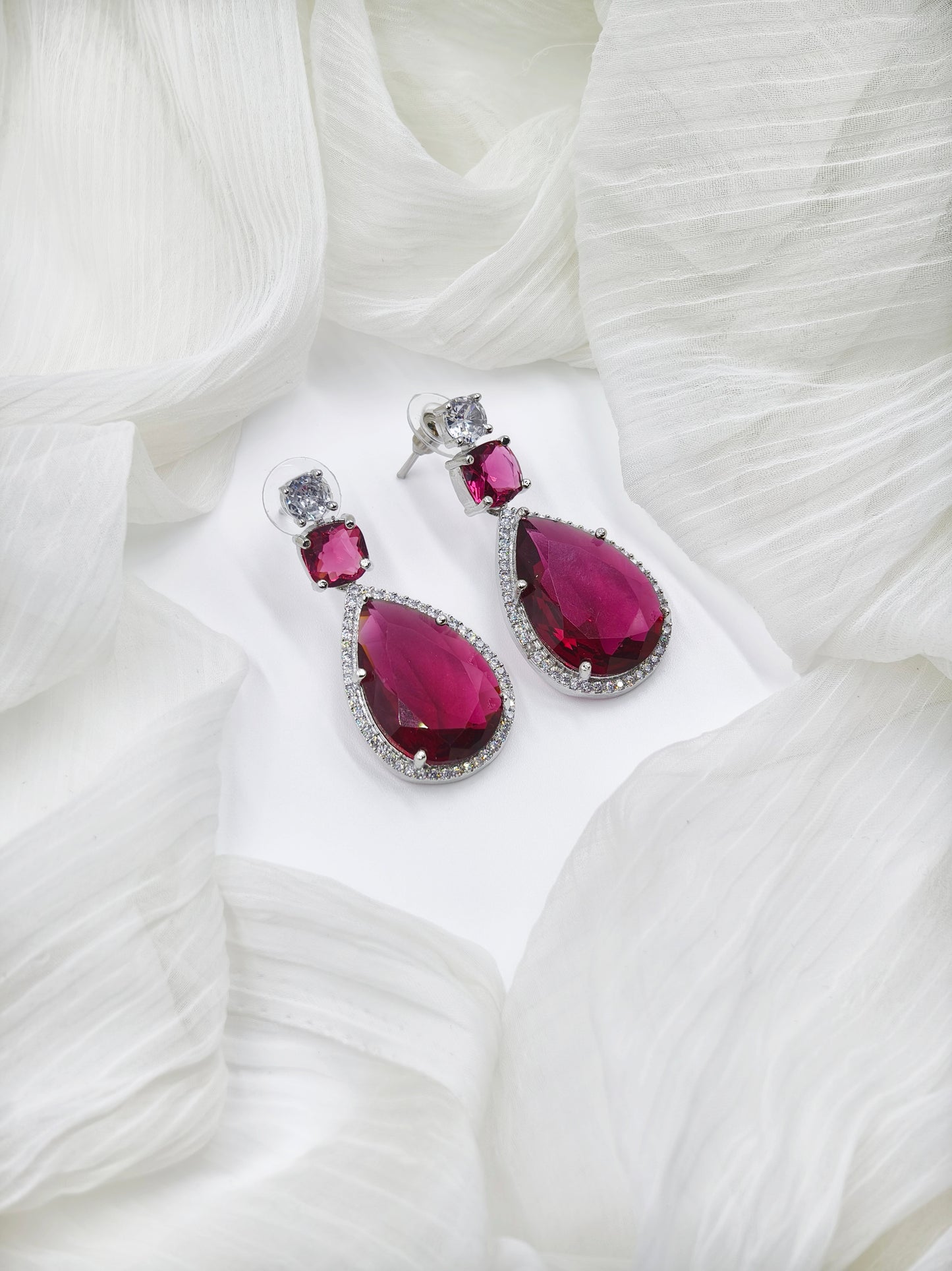Rani Pink and White Stone American Diamond Earrings