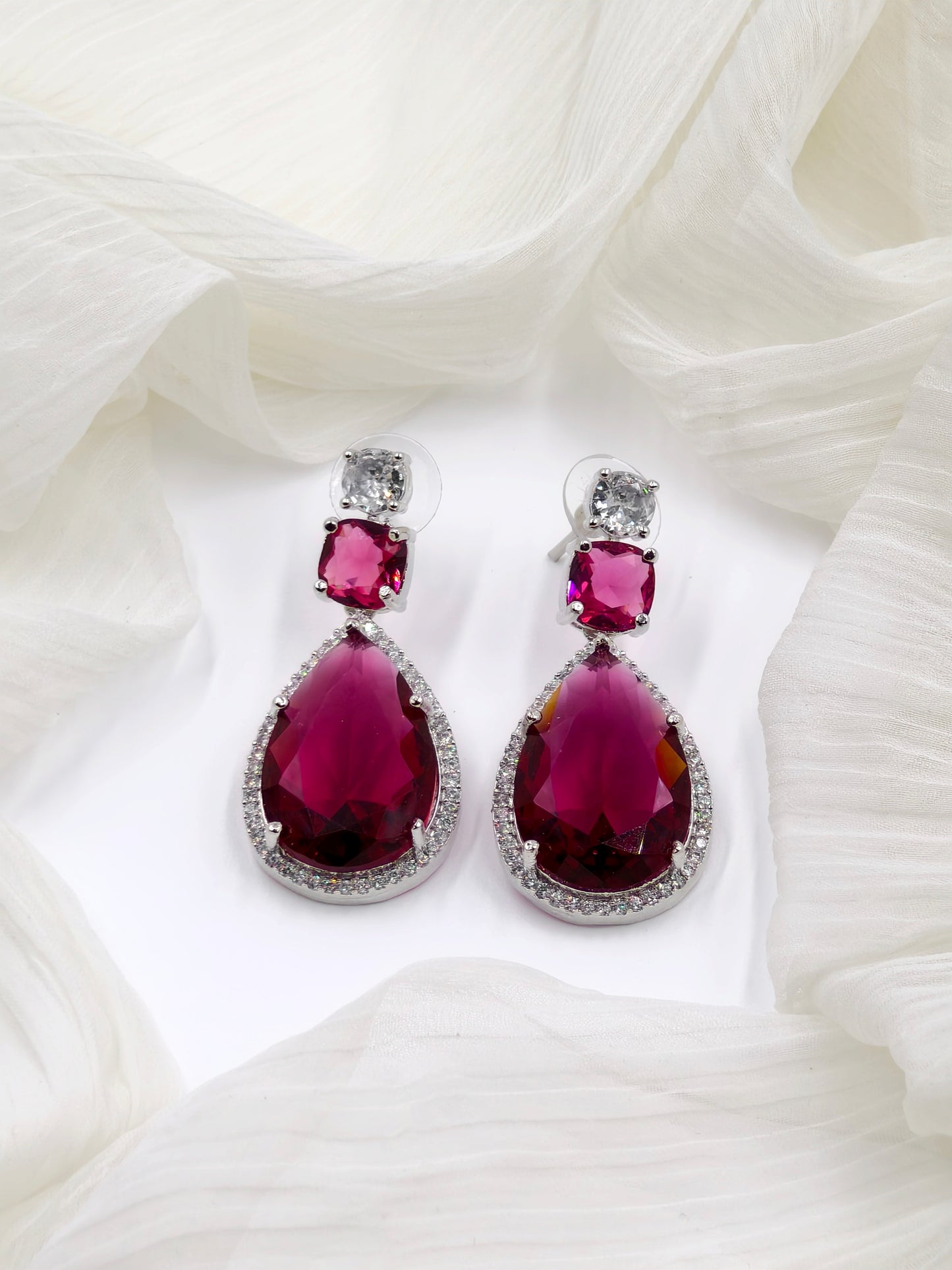 Rani Pink and White Stone American Diamond Earrings