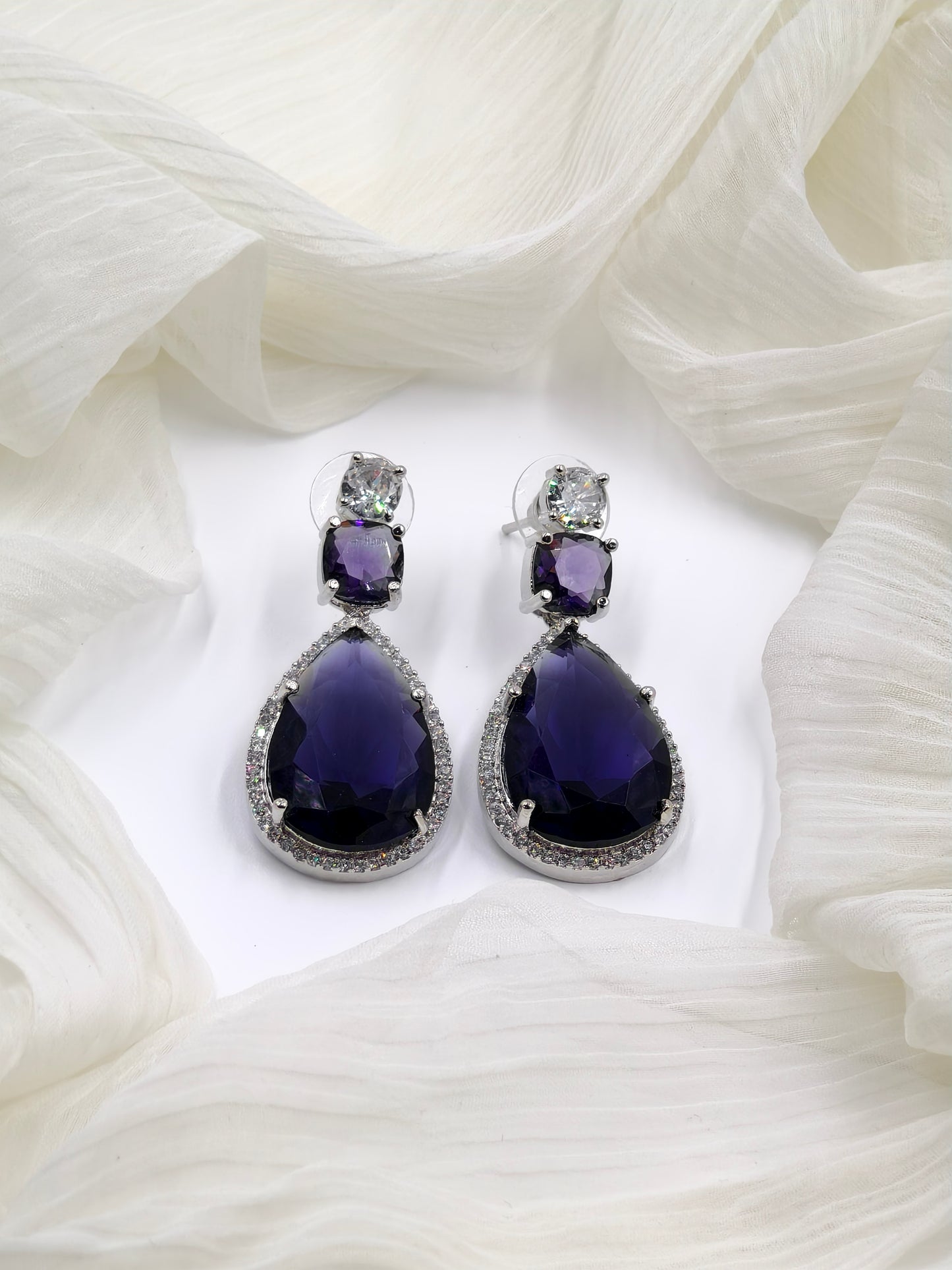 Blue and White Stone American Diamond Earrings