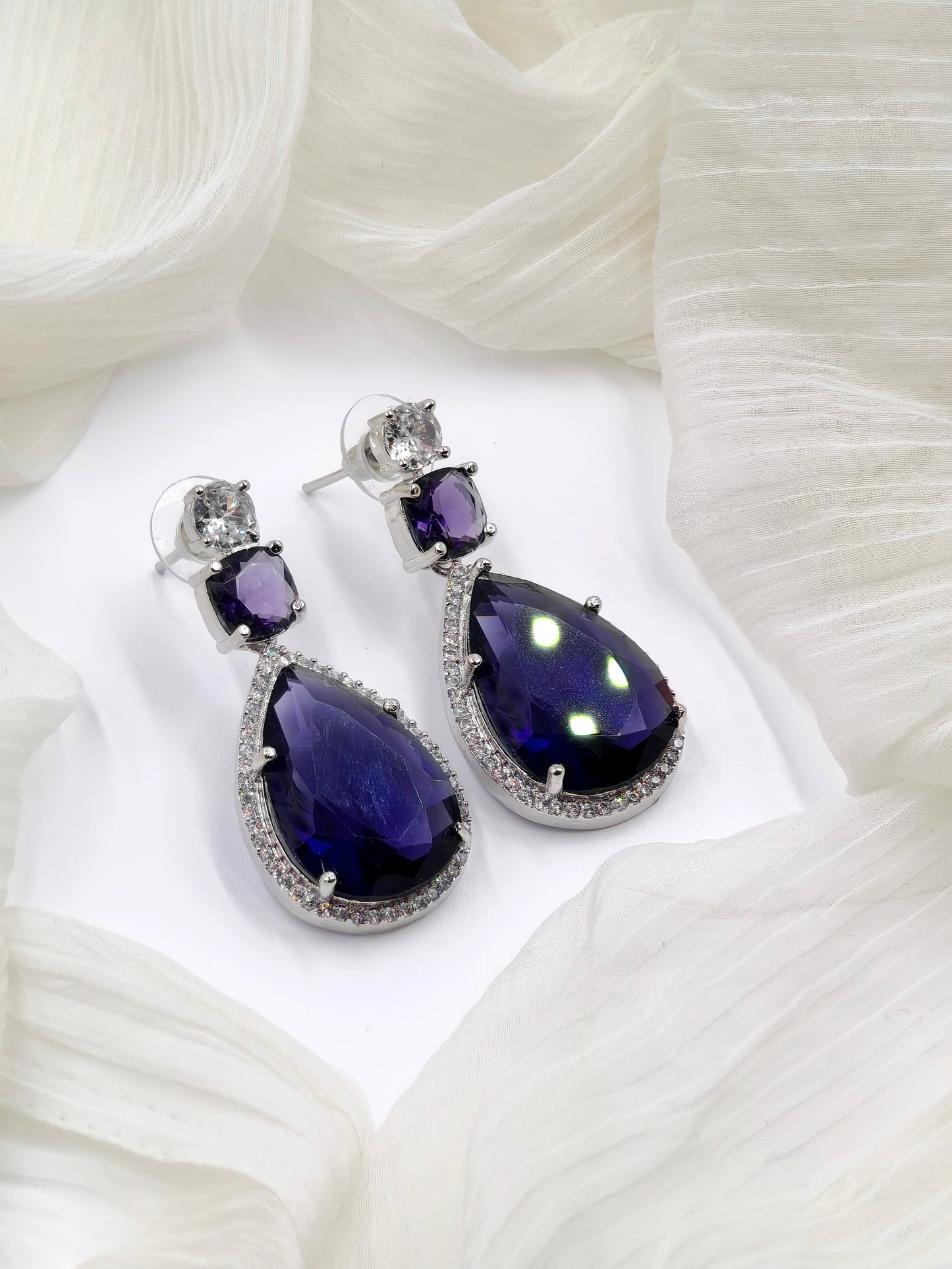 Blue and White Stone American Diamond Earrings