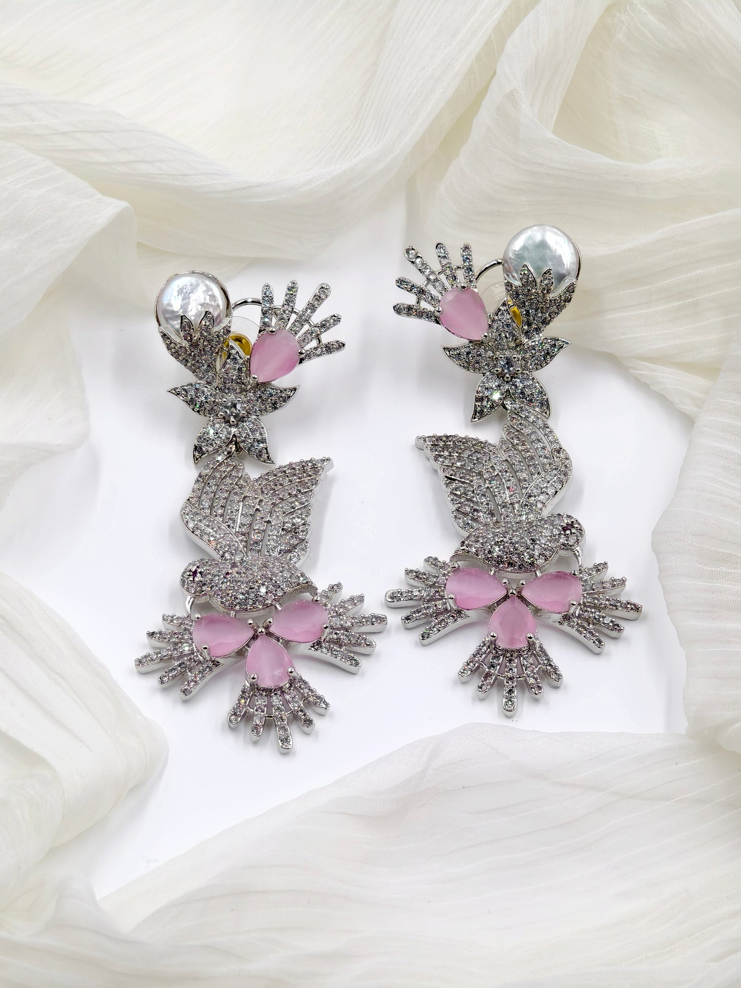 Pastel Pink and White Stone American Diamond Earrings