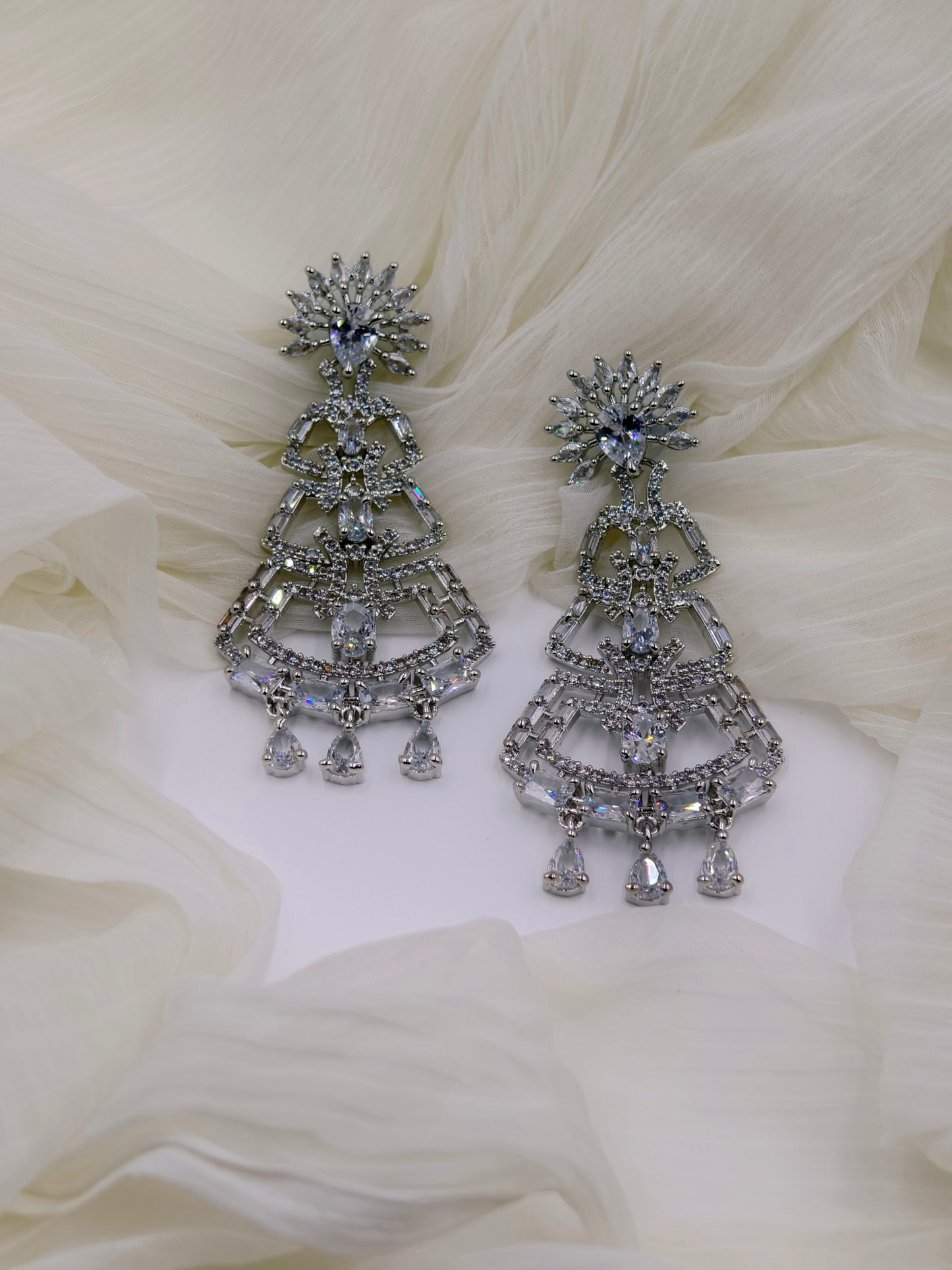 White Stone AD Earrings