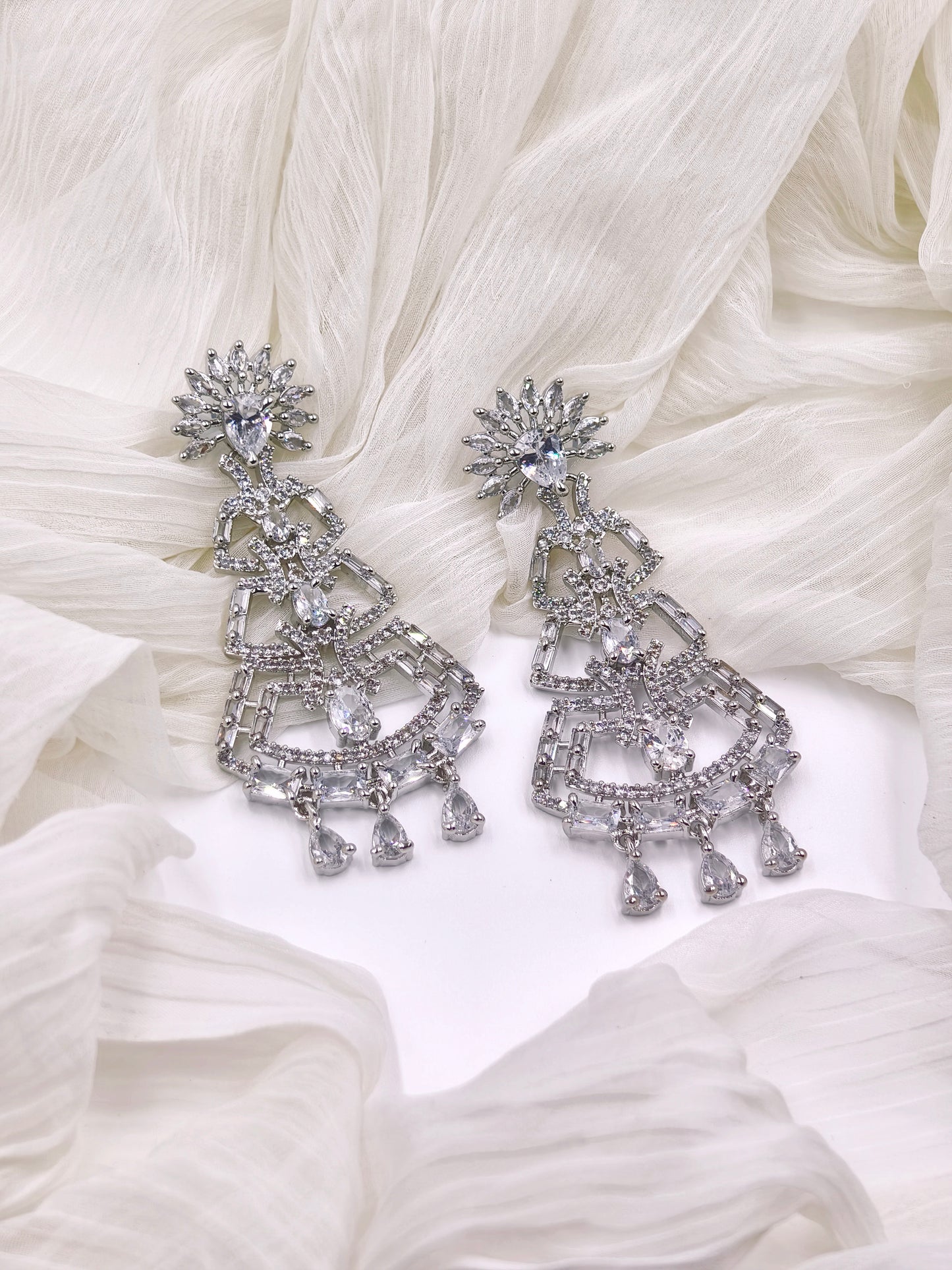 White Stone American Diamond Earrings